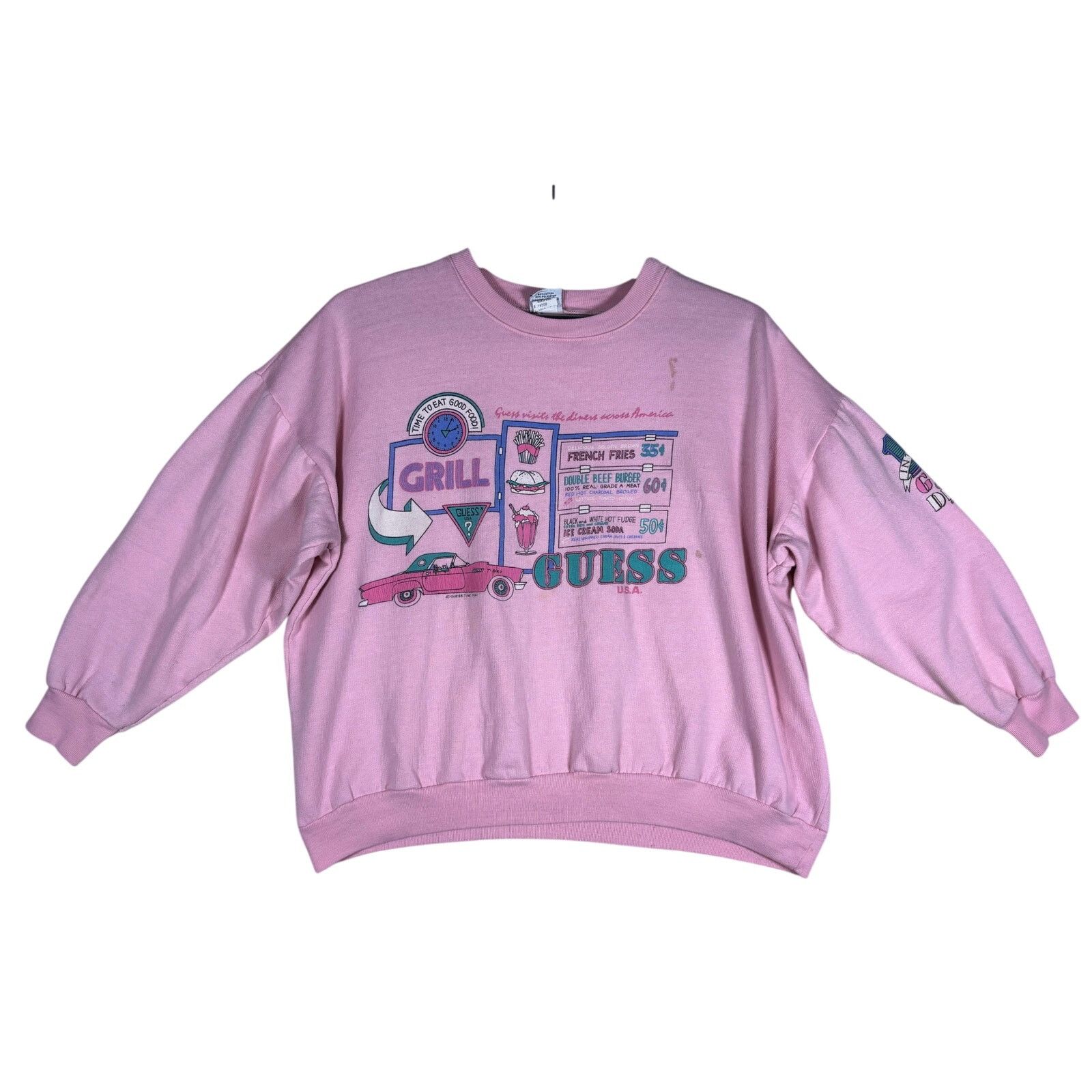 Guess Vintage Guess Diner Grill Pink Crewneck Sweatshirt USA Made Size L / US 10 / IT 46 - 1 Thumbnail
