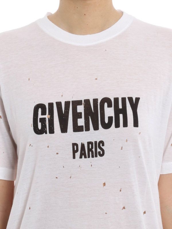 Givenchy White Pima Cotton Distressed Logo T-Shirt Size XS / US 0-2 / IT 36-38 - 3 Thumbnail