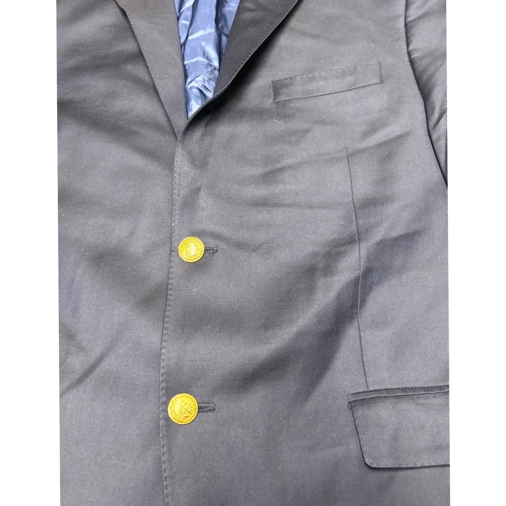 Ralph Lauren Lauren Ralph Lauren Navy Blue Blazer Wool Blend 44R Three-Button Notch Lapel Gold Buttons Single-Breasted Mens Jacket Coat Regular Fit Vintage No Size 44R - 2 Thumbnail