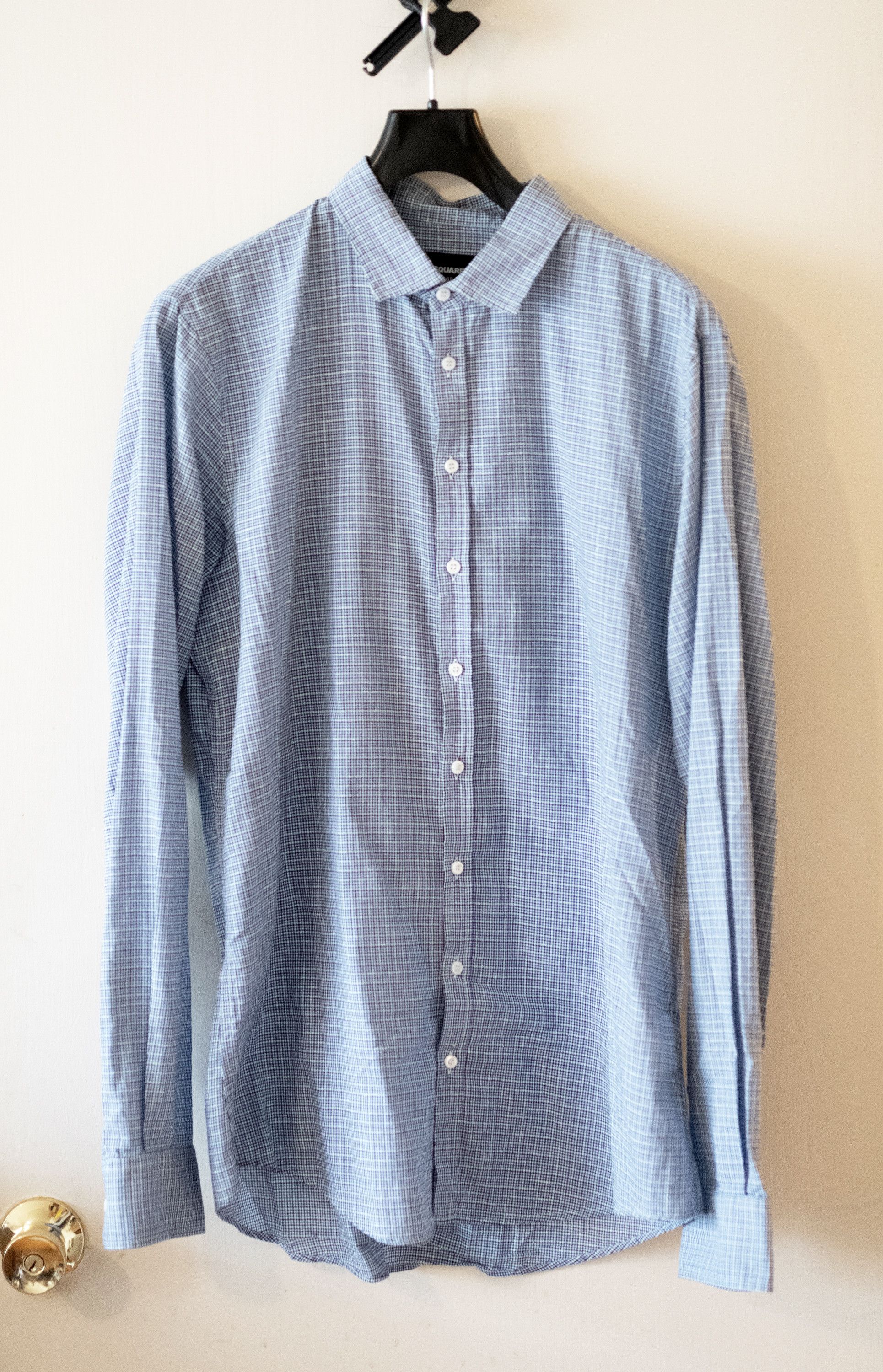 Dsquared2 Micro Check Italian Collar Dress Shirt Size 52