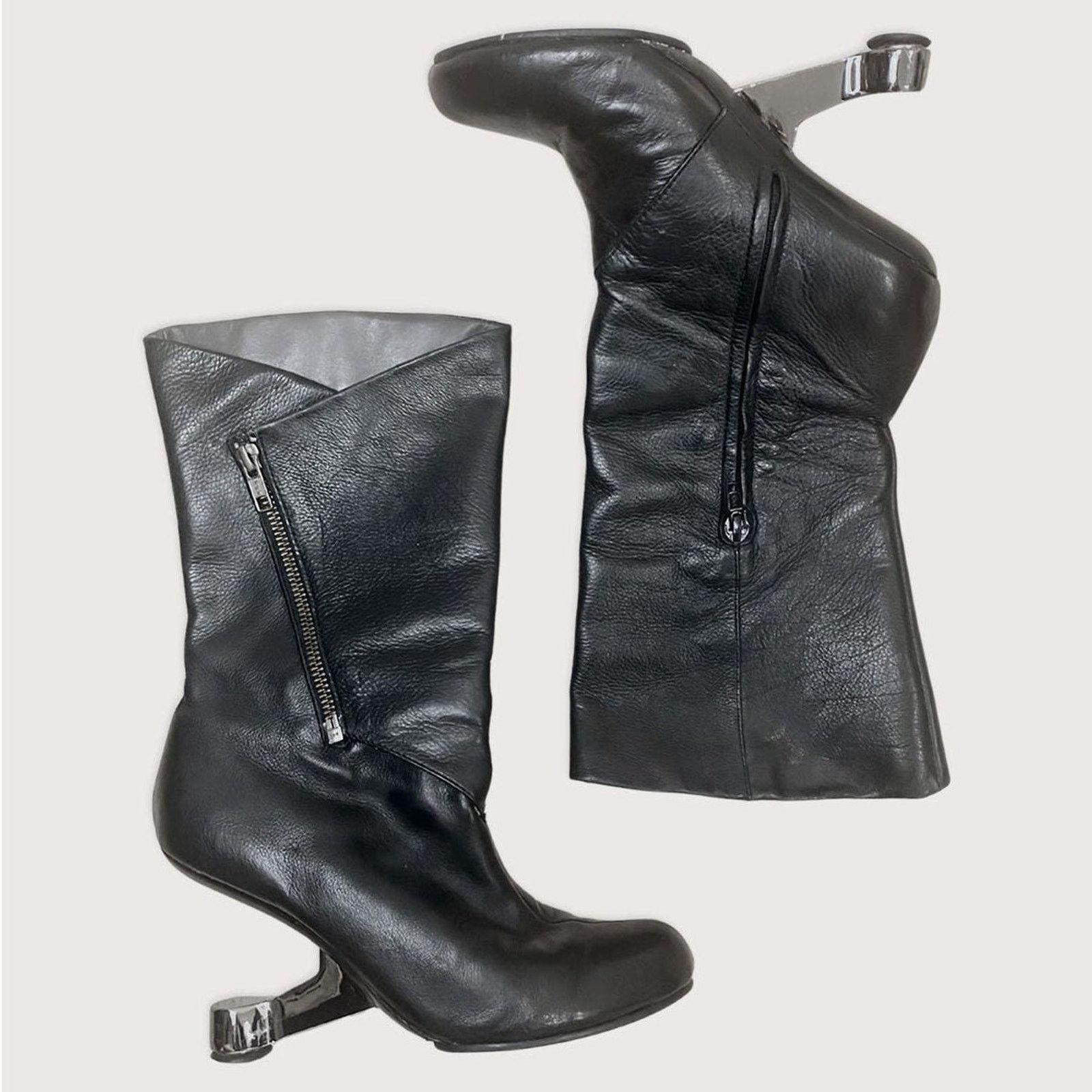 UNITED NUDE Archive Eamz Heel Mid Calf Leather Boots Size US 7 / IT 37 - 1 Thumbnail
