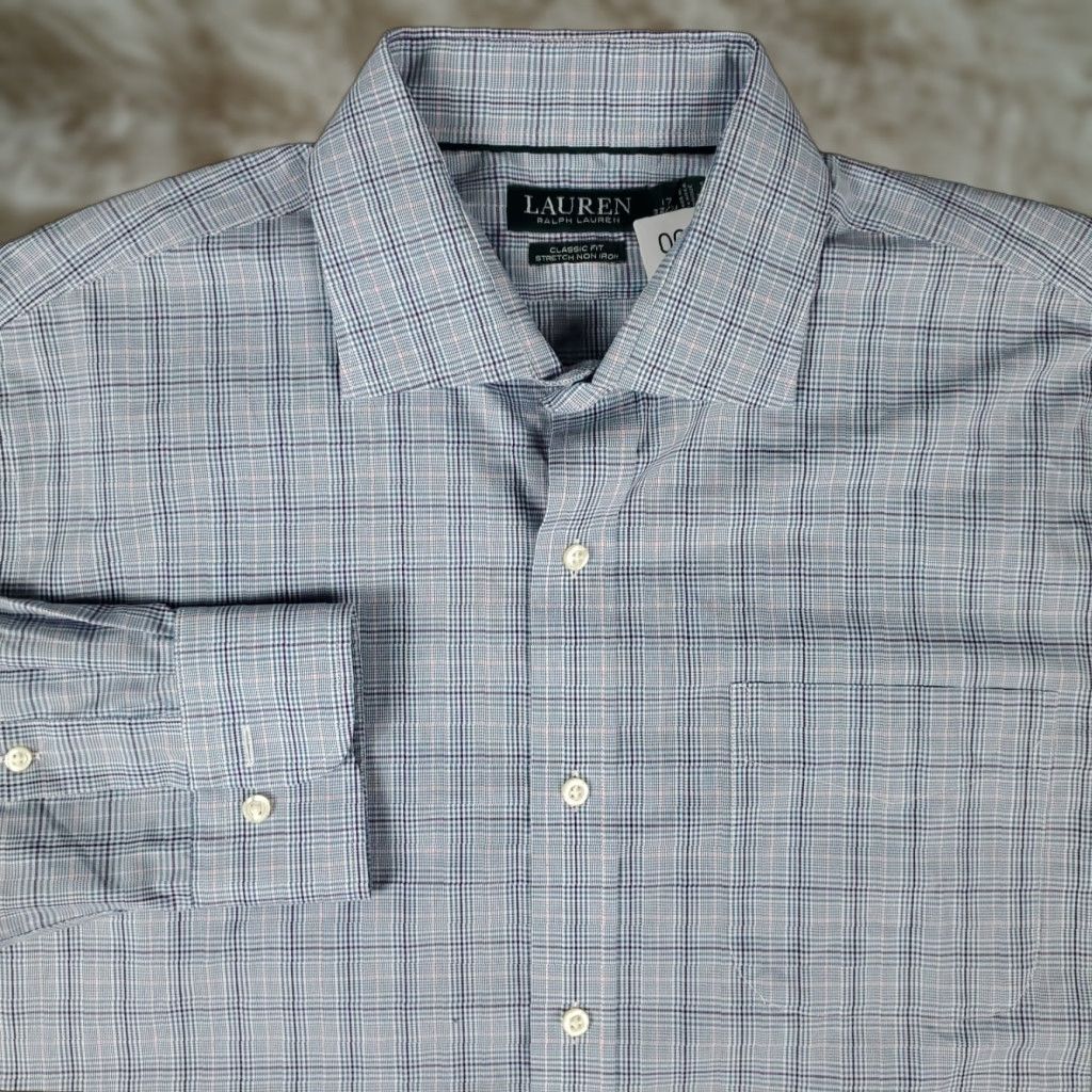 Ralph Lauren Ralph Lauren Shirt Mens Dress Button Up Long Sleeve 17 Blue Plaid Size 46R - 1 Thumbnail