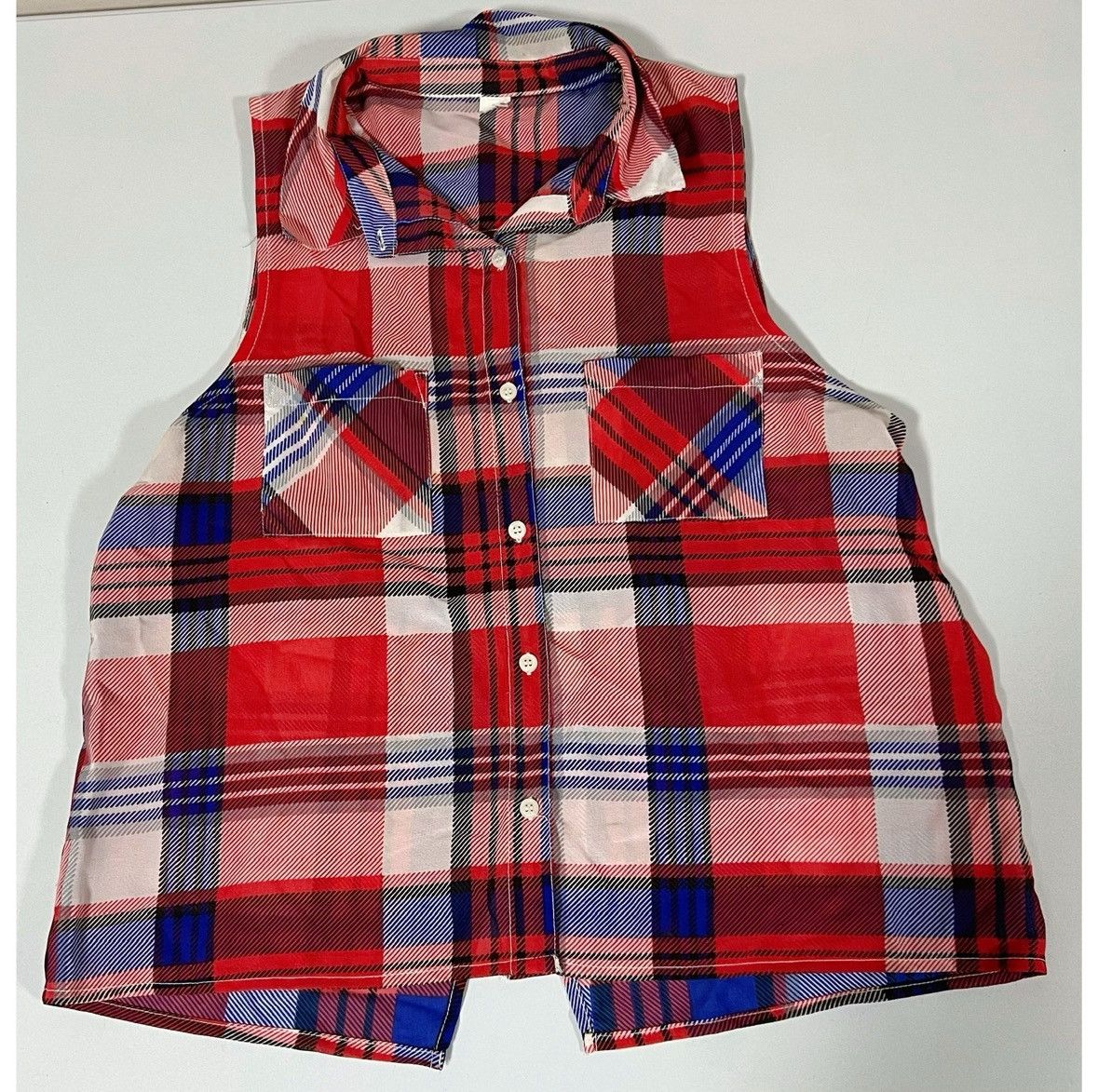Japanese Brand Red Plaid Collared Button-Down Top Shirt Blouse Size M ❤️💙 Size M / US 6-8 / IT 42-44 - 2 Thumbnail