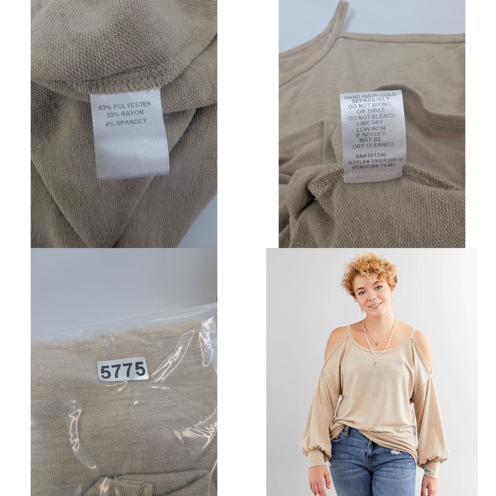 Vintage Buckle Blouse Shirt Women S Buckle Oatmeal Cold Shoulder Long Sleeve Pullover Beige Size S NWT Size S / US 4 / IT 40 - 8 Thumbnail