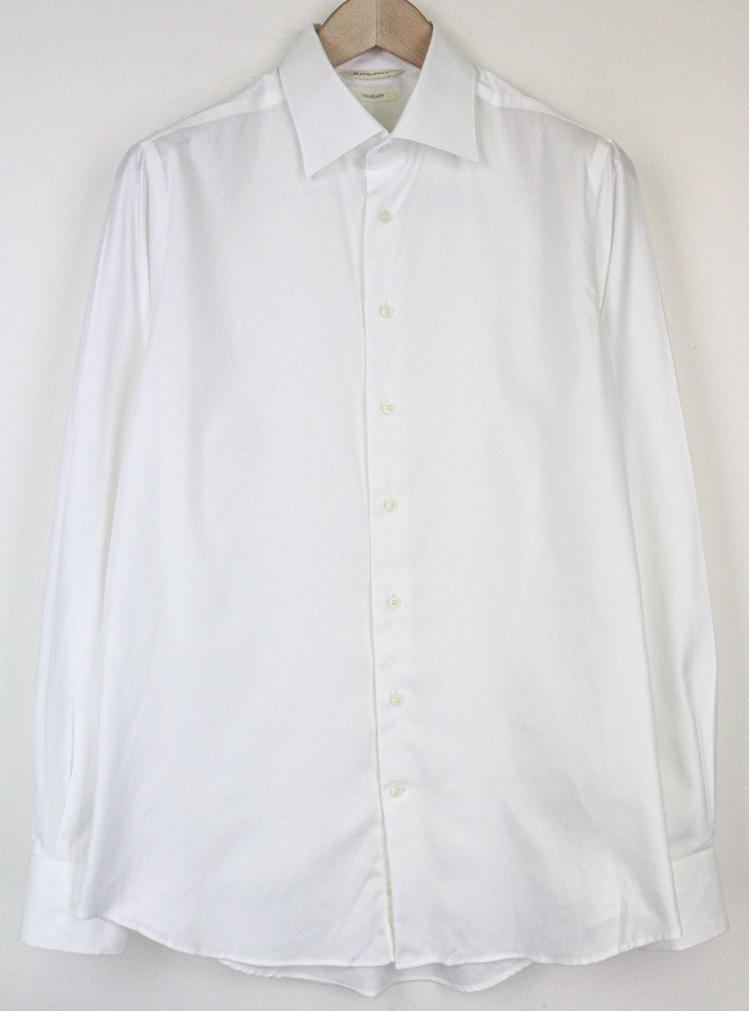 Suitsupply TRAVELLER 40/15 3/4 Slim White Cotton Shirt 79529 Size 40R - 1 Thumbnail