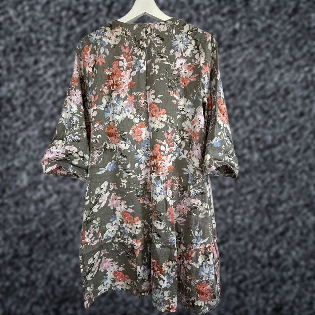 J. Jill J.Jill Love Linen Caraway Floral Dress Small Petite Green 3/4 Sleeve A-Line Womens) Size S / US 4 / IT 40 - 1 Thumbnail