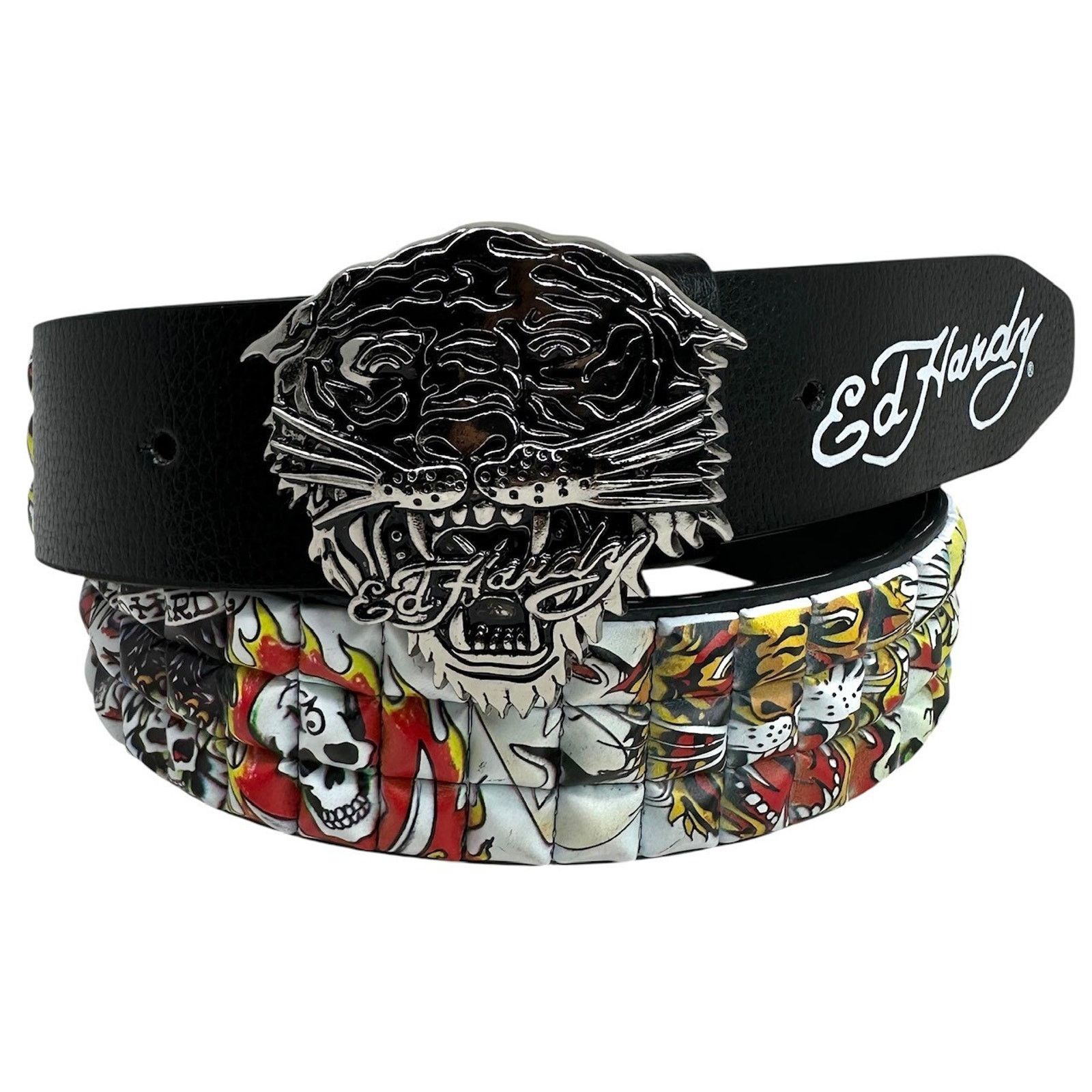 Ed Hardy Ed Hardy Men's Metal Tiger Buckle Belt With Pyramid Studs Size 38 - 1 Thumbnail