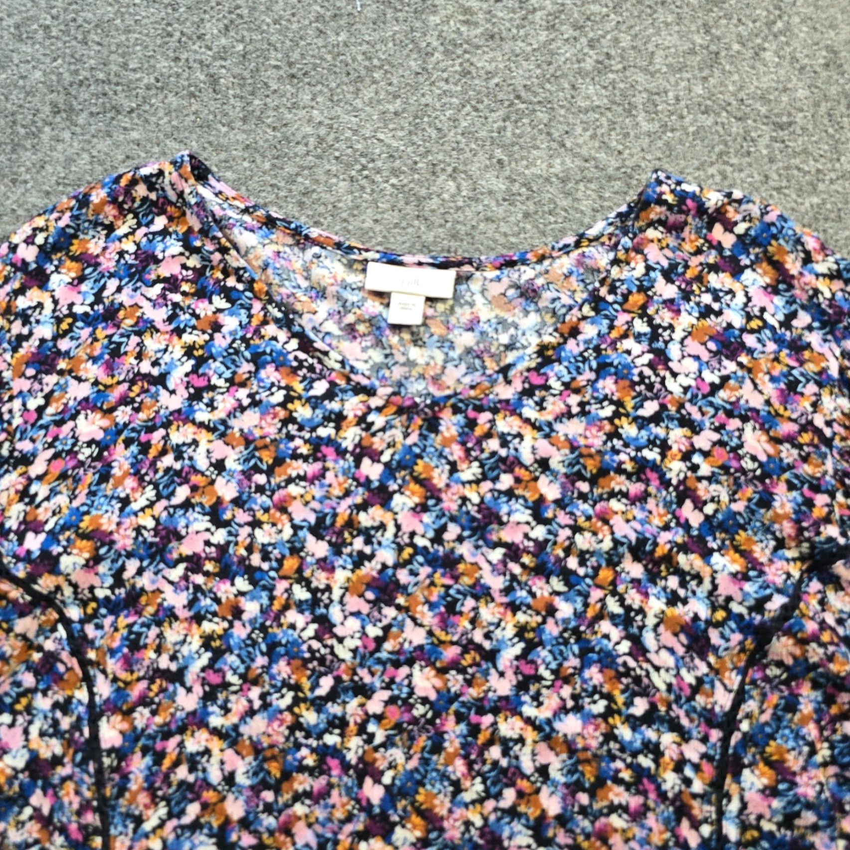 J. Jill J Jill Top Womens Large Petite Blue Floral Button Up Flare Sleeve Boho Shirt Size L / US 10 / IT 46 - 2 Thumbnail