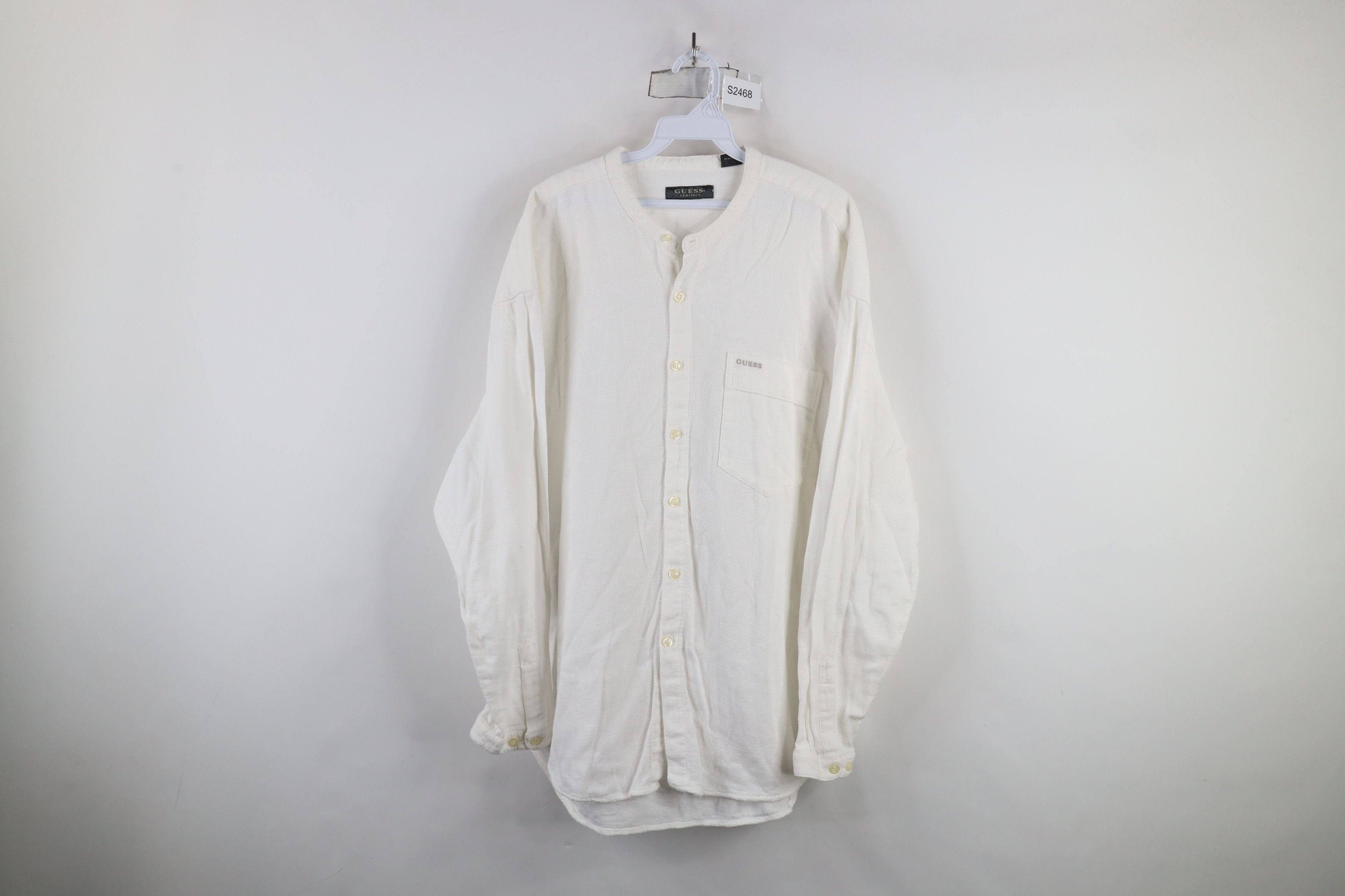 Guess × Vintage Vintage 90s Guess Cotton Weave Knit Band Collar Button Shirt Size US XL / EU 56 / 4 - 1 Thumbnail
