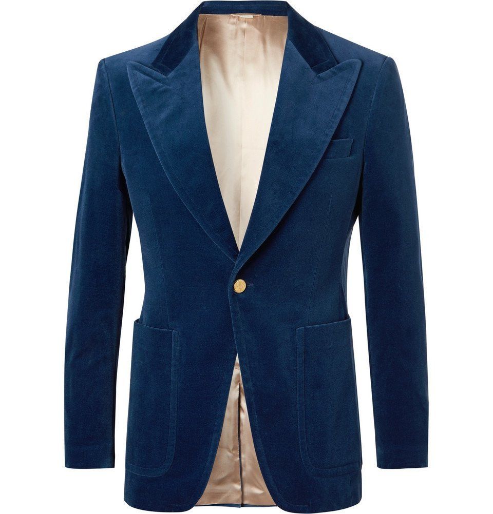 Gucci oc11z1025 Slim-Fit Cotton-Blend Velvet Blazer in Blue Size US S / EU 44-46 / 1 - 1 Thumbnail