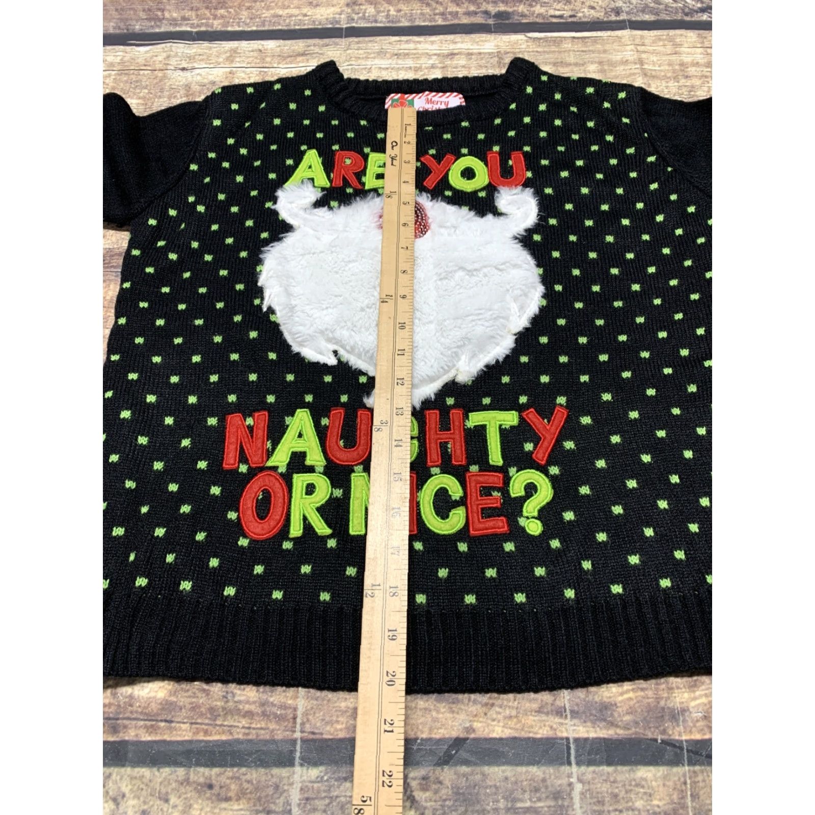 Vintage Ugly Christmas Sweater Are You Naughty or Nice Sequin Furry Women Size S Black Size S / US 4 / IT 40 - 7 Thumbnail