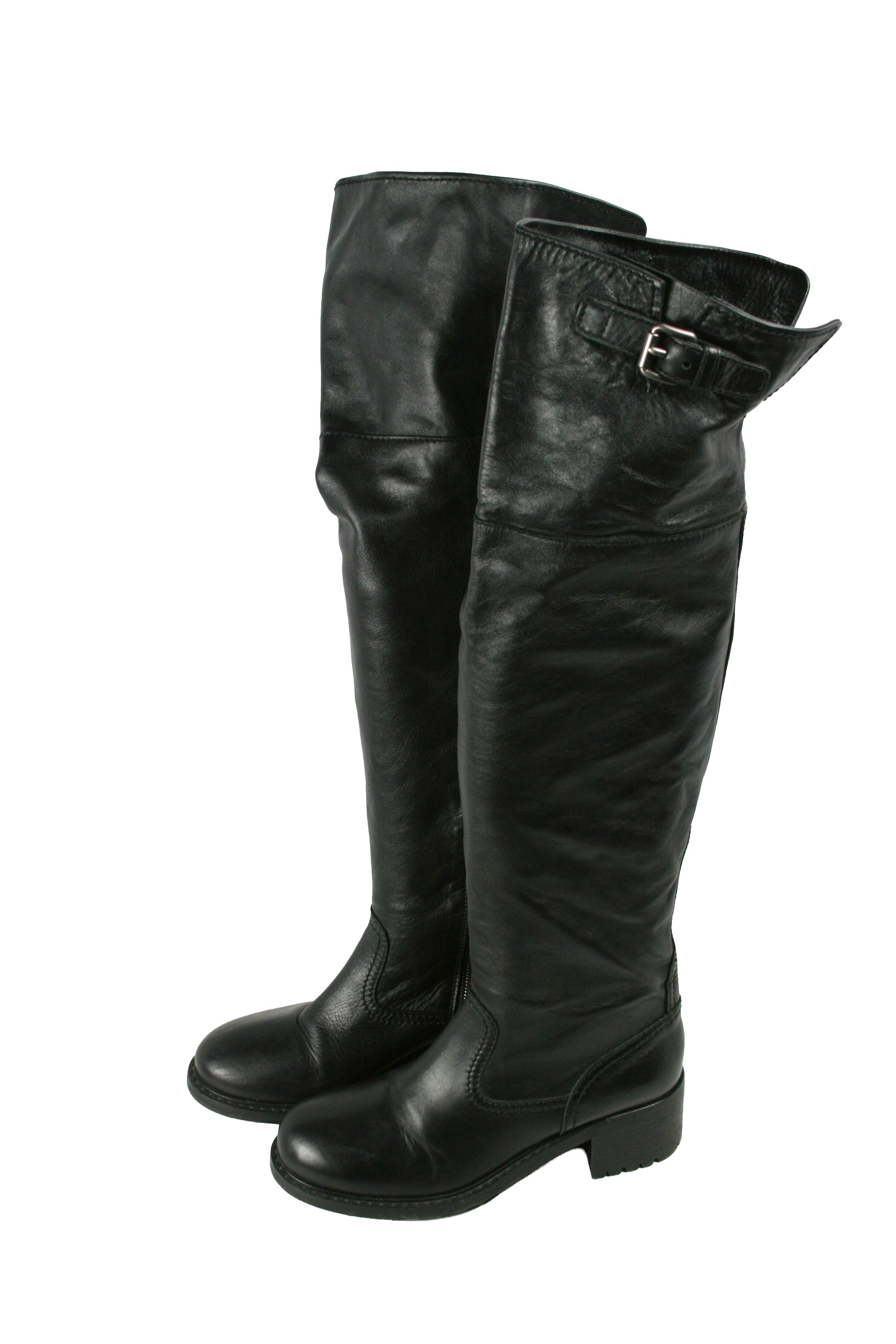 Car Shoe By Prada Overknees Riding Tractor Leather Boots Size US 9 / IT 39 - 3 Thumbnail