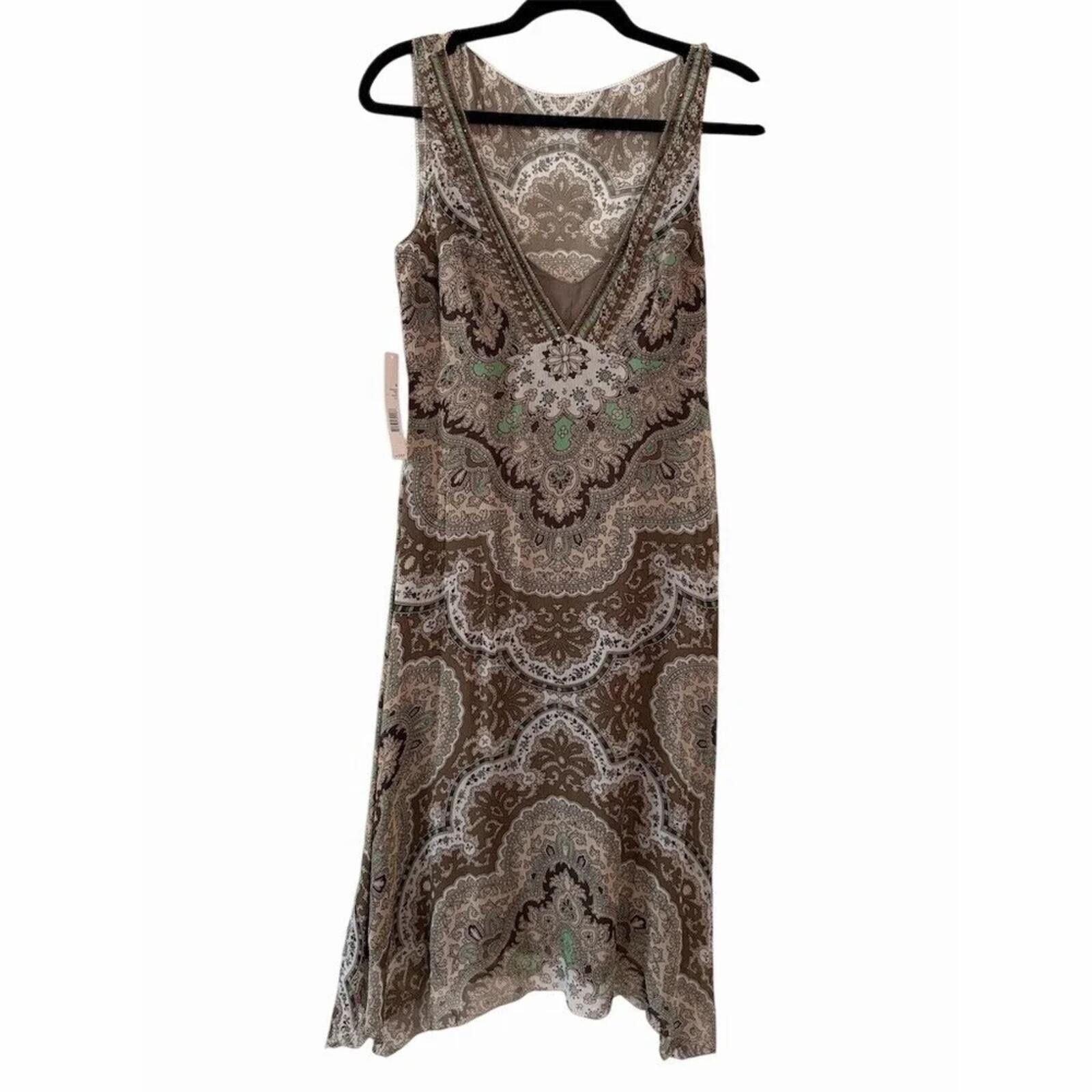 gianni bini beaded dress Gianni Bini Miranda Geometric Beaded Sequin Midi Dress Size 4 Gold  Embellished