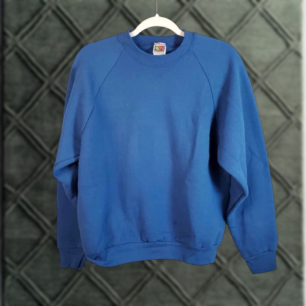 Fruit Of The Loom VINTAGE Fruit of the Loom Blue Blank Crewneck Sweatshirt L Mens 90s Retro Classic Pullover Crew Neck All Seasons Cotton Blend Size US L / EU 52-54 / 3 - 1 Thumbnail