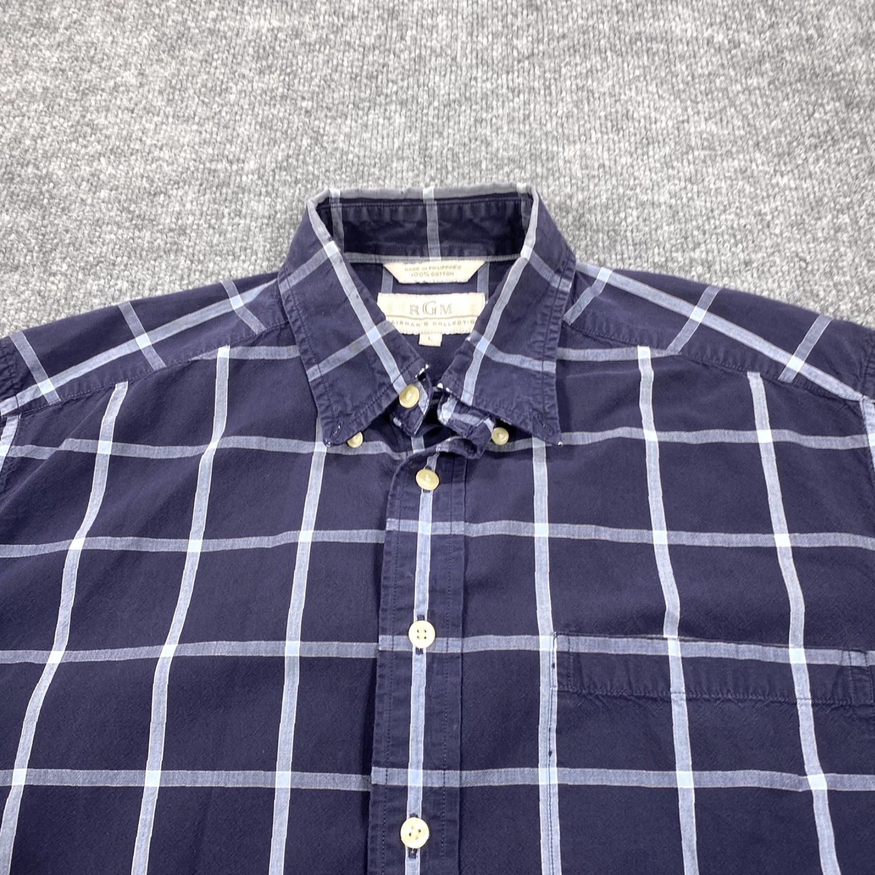 Vintage RGM Shirt Mens Large Blue Plaid Short Sleeve Button Down Cotton Pocket Casual Size US L / EU 52-54 / 3 - 2 Thumbnail