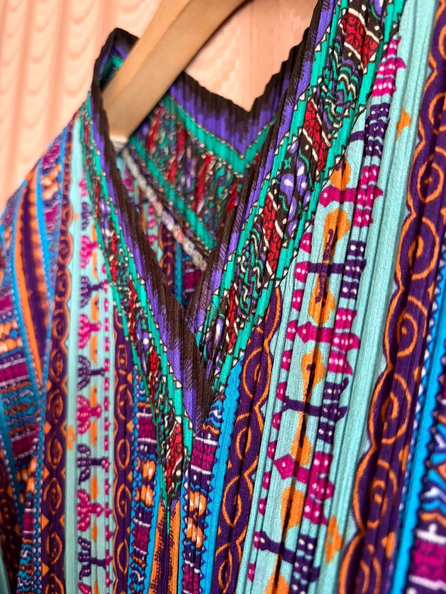 Issey Miyake Issey Miyake PP Color Blocked Tribal V-neck 3/4Sleeve Top Size L / US 10 / IT 46 - 3 Thumbnail