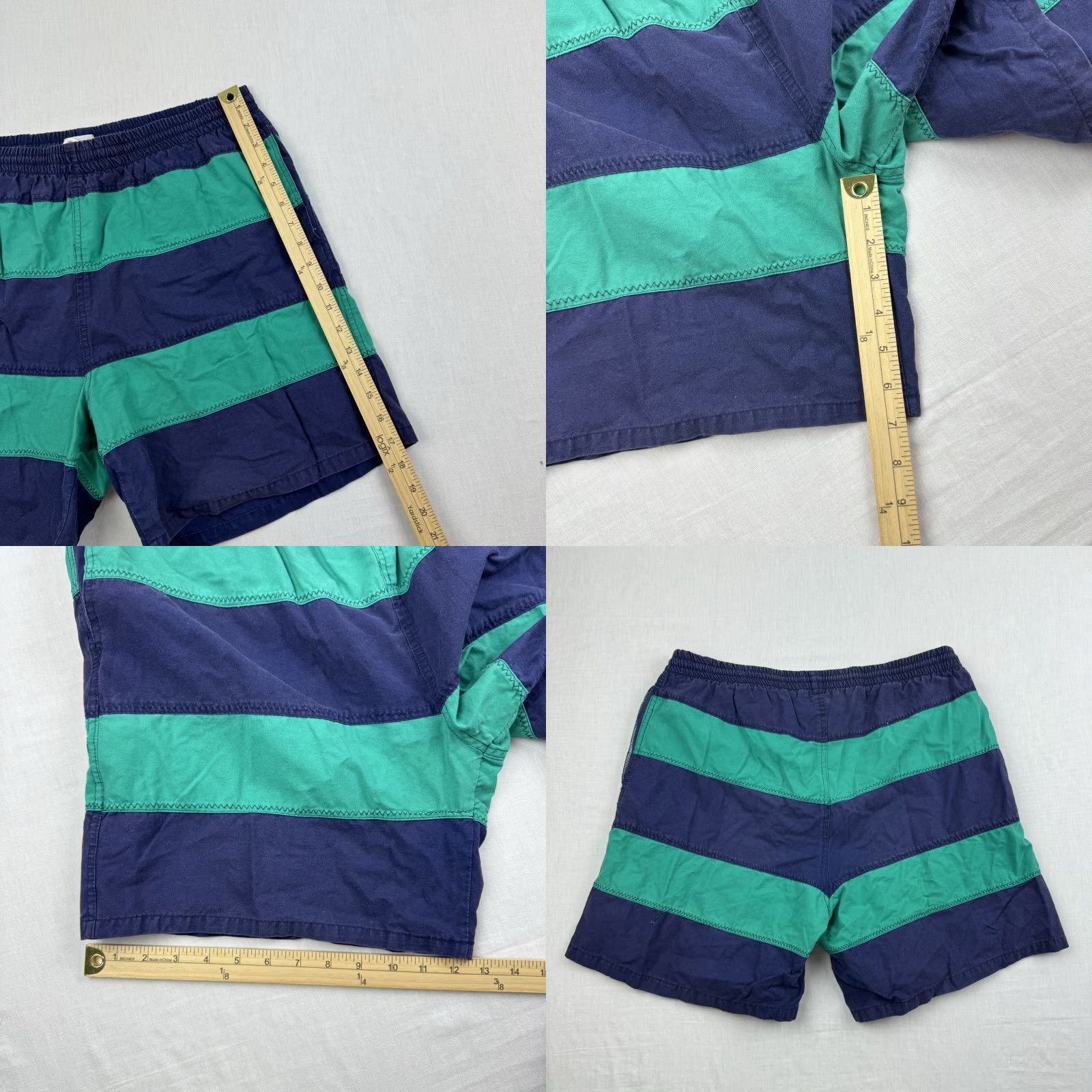 Vintage VINTAGE Key Elements Swim Trunks Adult Large Blue Green Striped Shorts Beach 90s Size US 33 - 8 Thumbnail