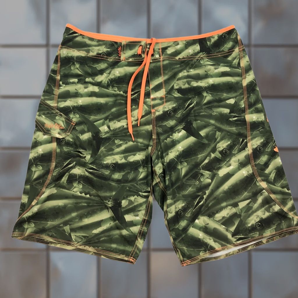 Vintage Salt Life SLX-QD Board Shorts Men 36 Green Fish Pattern Quick Dry Pockets Stretch Swim Trunks Beach Surfing Size US 36 / EU 52 - 1 Thumbnail