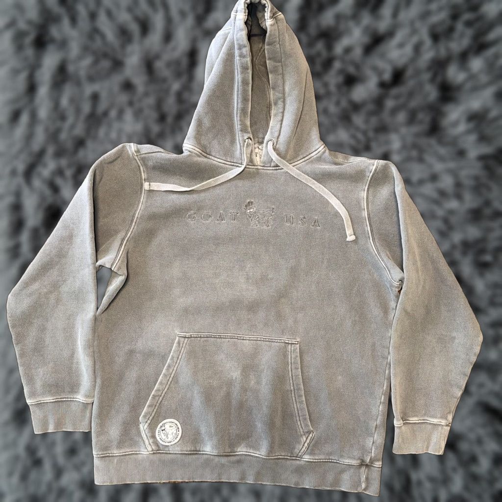 Vintage GOAT USA Mens Large Sweatshirt Gray Hoodie Pullover Kangaroo Pocket Embroidered Logo Size US L / EU 52-54 / 3 - 1 Thumbnail