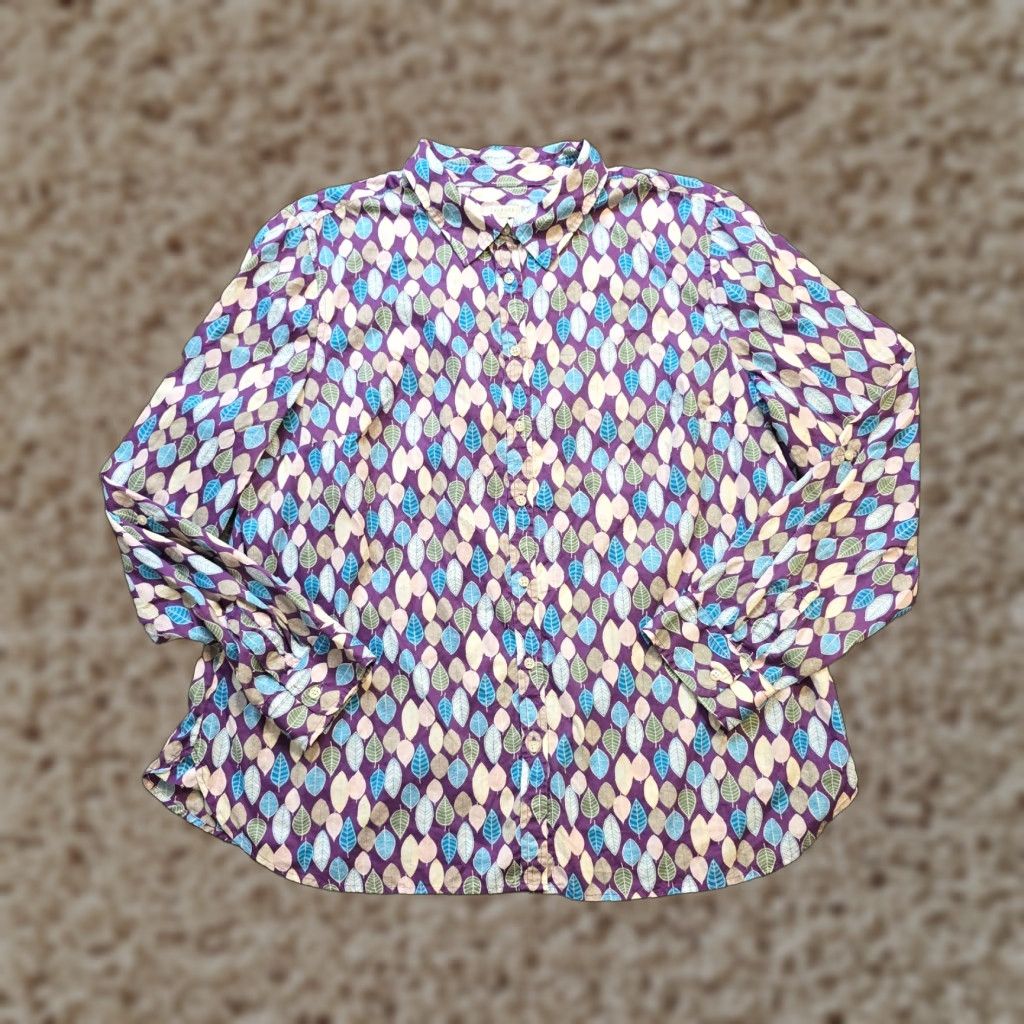 Talbots Talbots Top Women XL Purple Blue Leaves Floral Button Long Sleeve Casual Career Shirt Women XL Purple Floral Button Front Catseyes? Size XL / US 12-14 / IT 48-50 - 1 Thumbnail