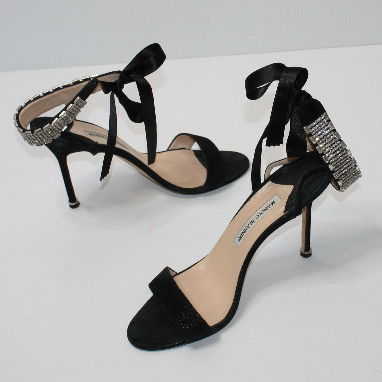 Manolo Blahnik Exclusive Black with Crystal Embellishments Sandals US 10 Size US 10 / IT 40 - 1 Thumbnail