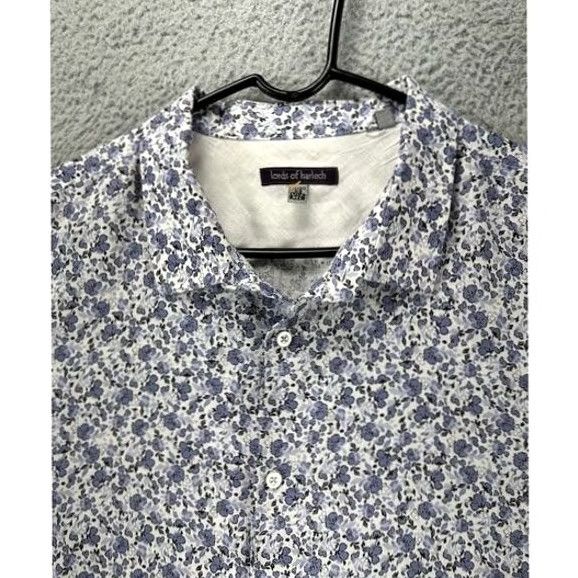 Vintage Lords of Harlech Linen Shirt Men's Floral Print Button Up XL Blue Linen Shirt Short Sleeve Button-Down Casual Men’s Size US XL / EU 56 / 4 - 7 Thumbnail