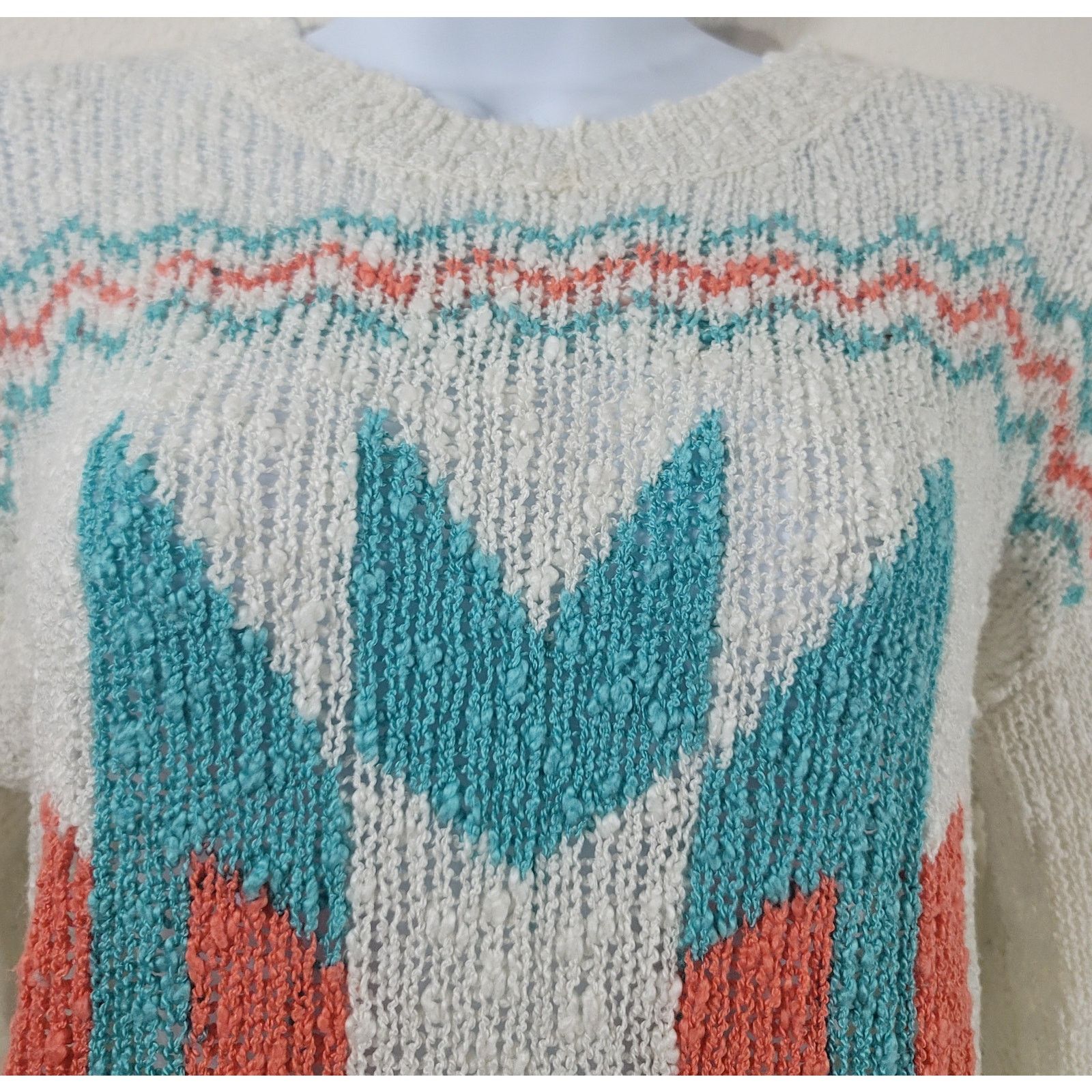 Other Ellison Ellison White Teal Popcorn Knit Aztec Sweater Large Size L / US 10 / IT 46 - 5 Thumbnail