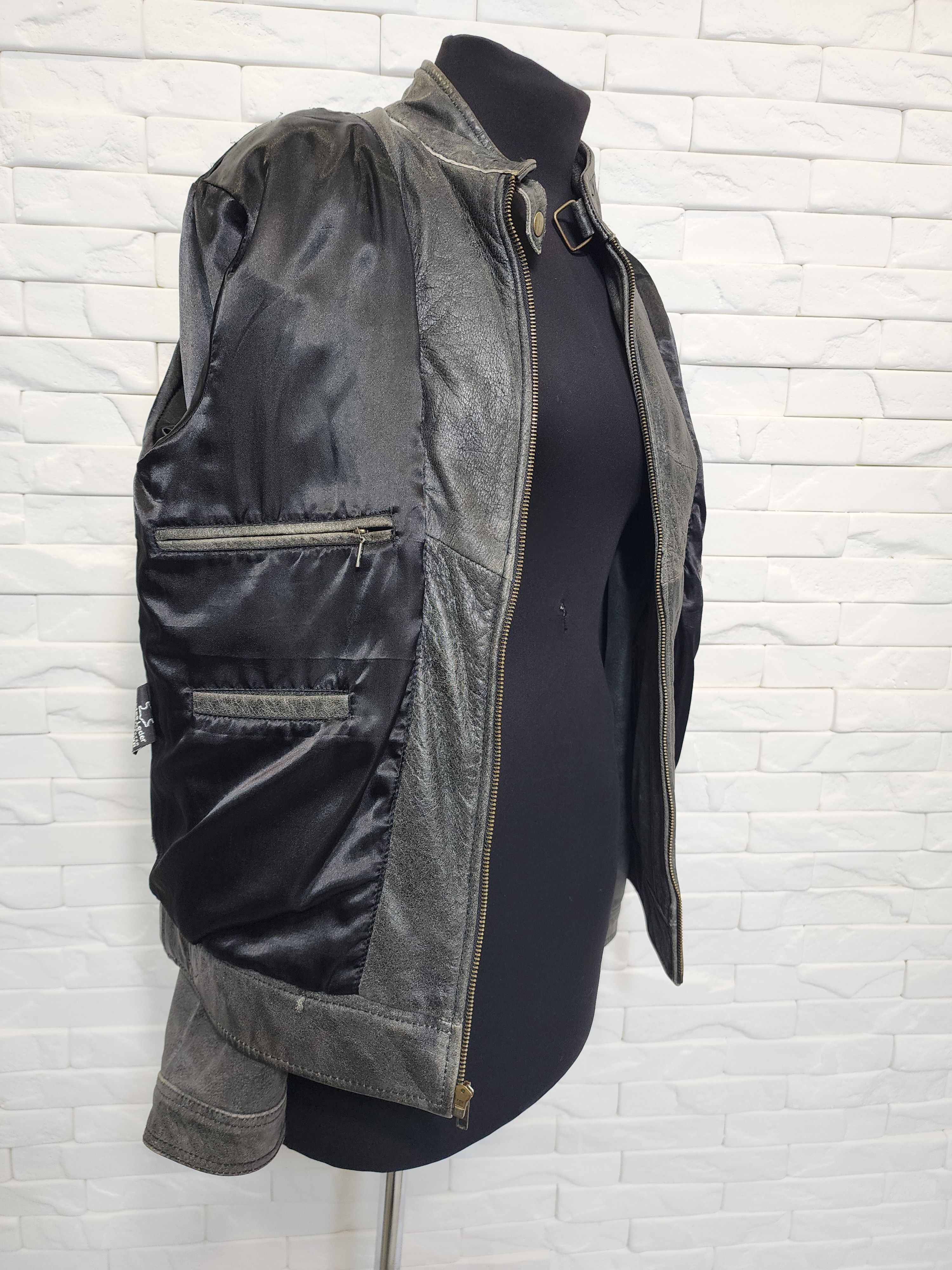 Genuine Leather Gray Leather Jacket: Men's Sporty Moto Style Size US M / EU 48-50 / 2 - 9 Thumbnail