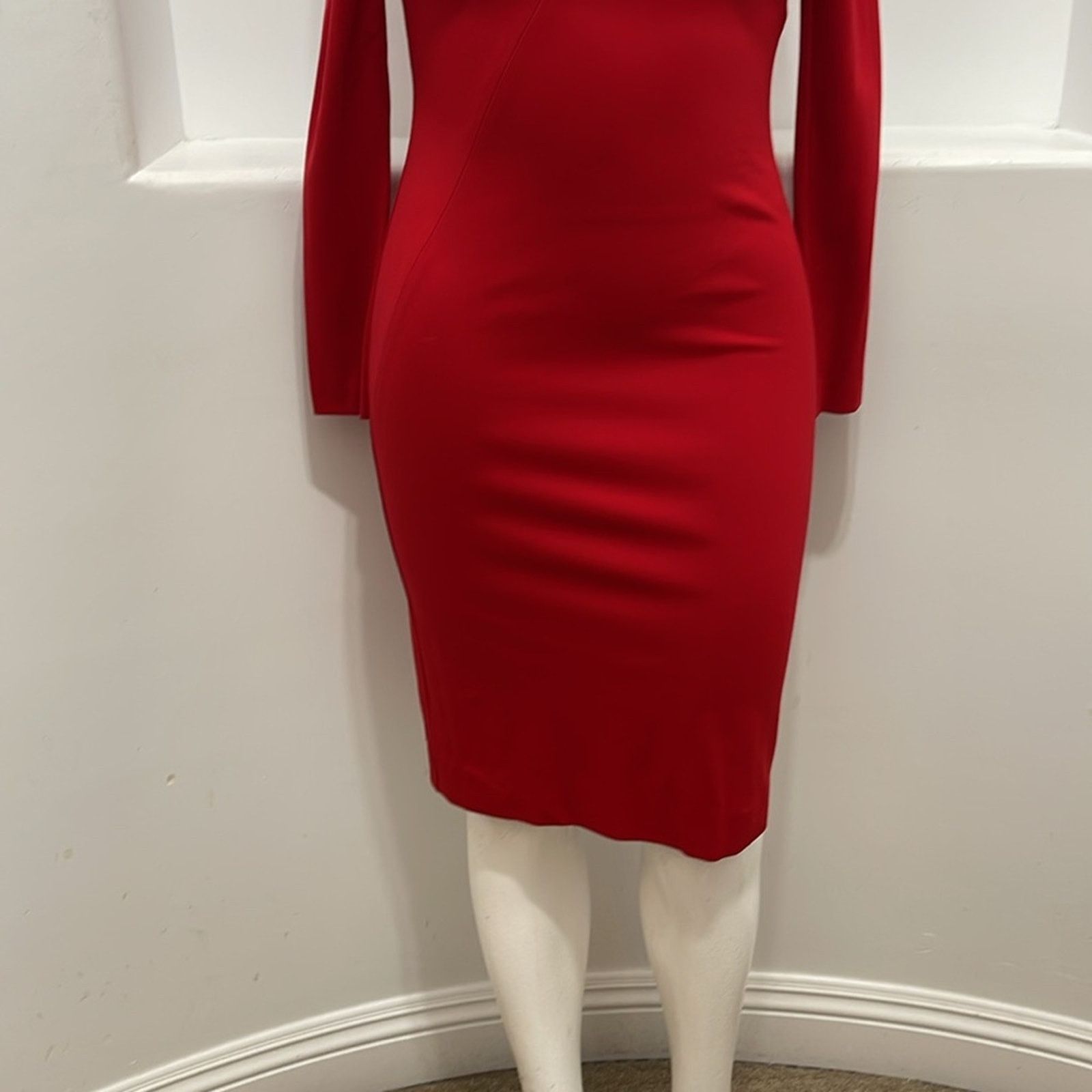 Escada Escada Red Neck Cut Out Sheath Dress Designer Size 38 Size L / US 10 / IT 46 - 10 Thumbnail