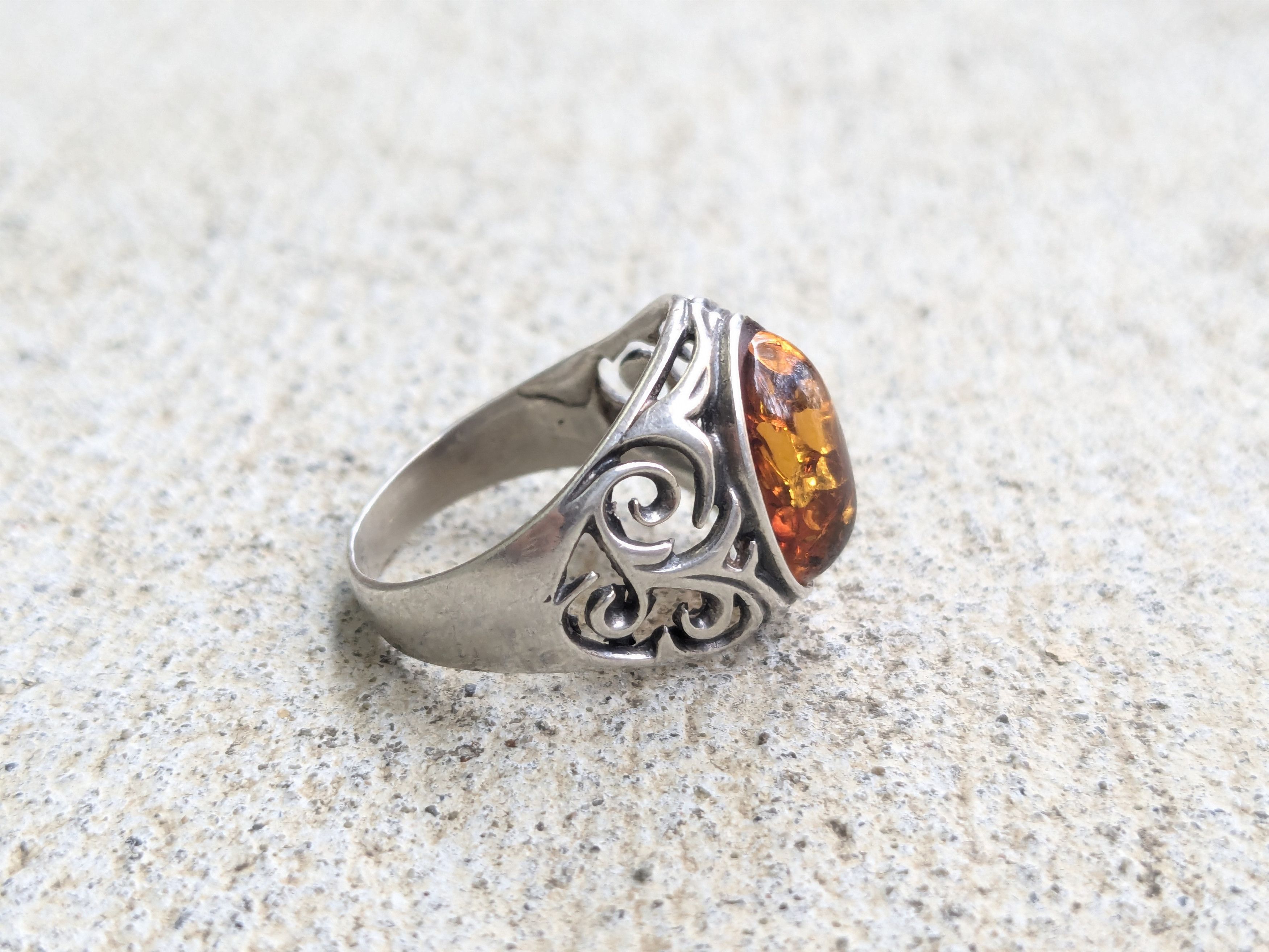 Jewelry × Sterling Silver Vintage Sterling Silver Ring Amber 8.75 Minimalist Oval Size ONE SIZE - 3 Thumbnail