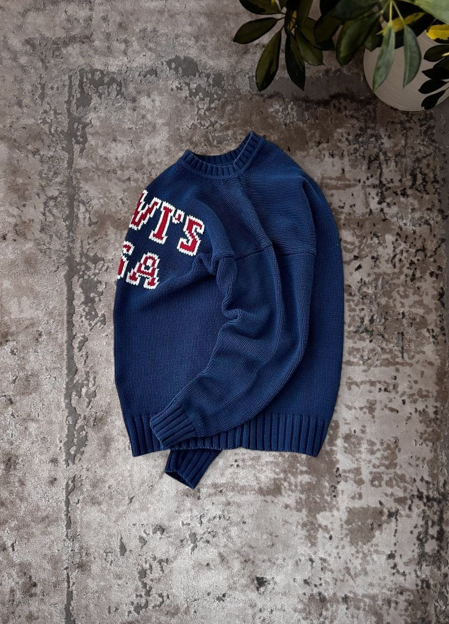 Levi's VTG Levi's USA Big Logo Navy Heavyweight Knit Sweater Size US M / EU 48-50 / 2 - 2 Thumbnail