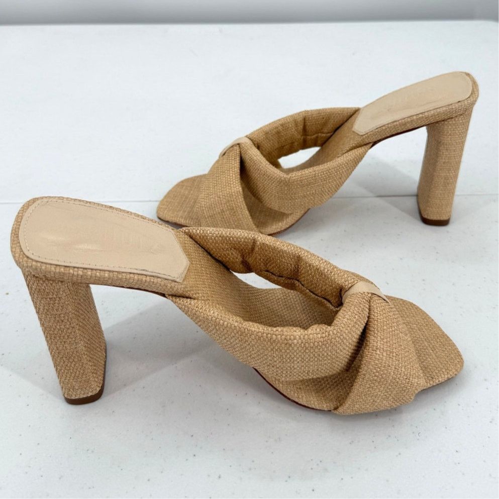 SCHUTZ NEW Schutz Fairy Eggshell Straw & Leather Mid Heel Sandal Size US 8.5 / IT 38.5 - 6 Thumbnail