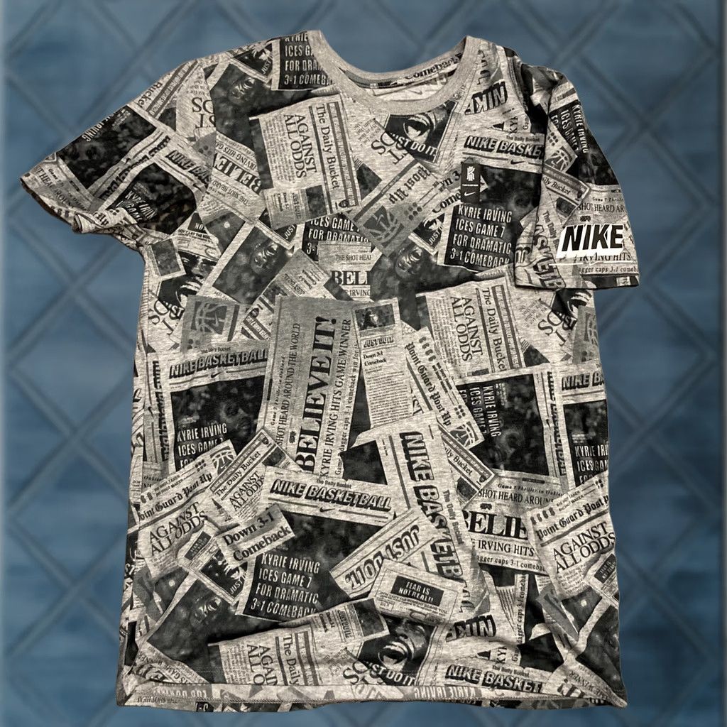 Nike NIKE DRIFIT KYRIE IRVING ALL OVER NEWSPAPER ARTICLE T-SHIRT TEE LARGE Men Size US L / EU 52-54 / 3 - 1 Thumbnail