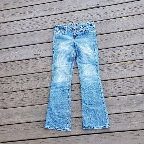 Vintage Vintage 90s y2k LEI Blue Denim Low Rise Hip Huggers Flare Bo Size 30" / US 8 / IT 44 - 3 Thumbnail
