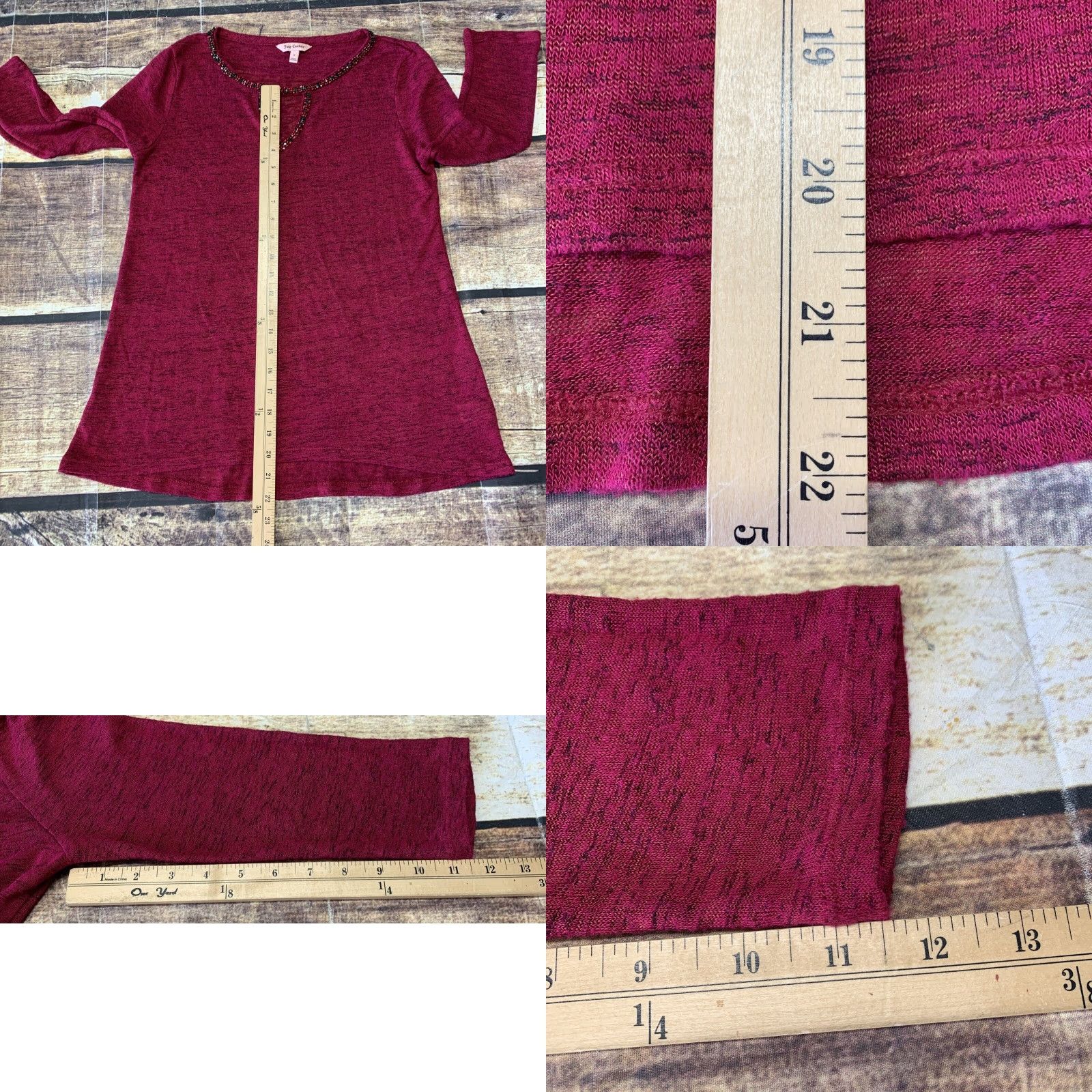 Juicy Couture Juicy Couture Burgandy 3/4 Sleeve Sequin Pullover Women's Small Light Weight Shirt Size S / US 4 / IT 40 - 8 Thumbnail