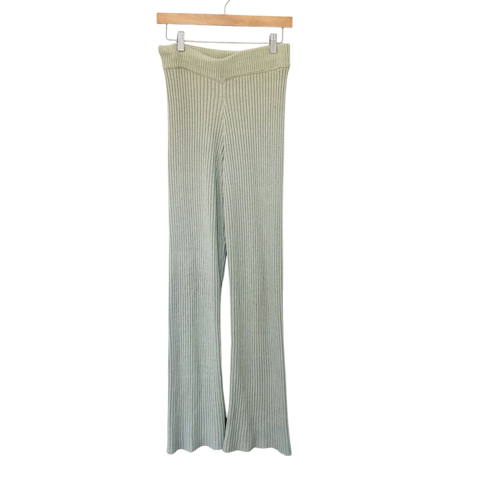 Other Tiger Mist Light Green Ribbed Knit Flared Pants Sz M Size 30" / US 8 / IT 44 - 5 Thumbnail