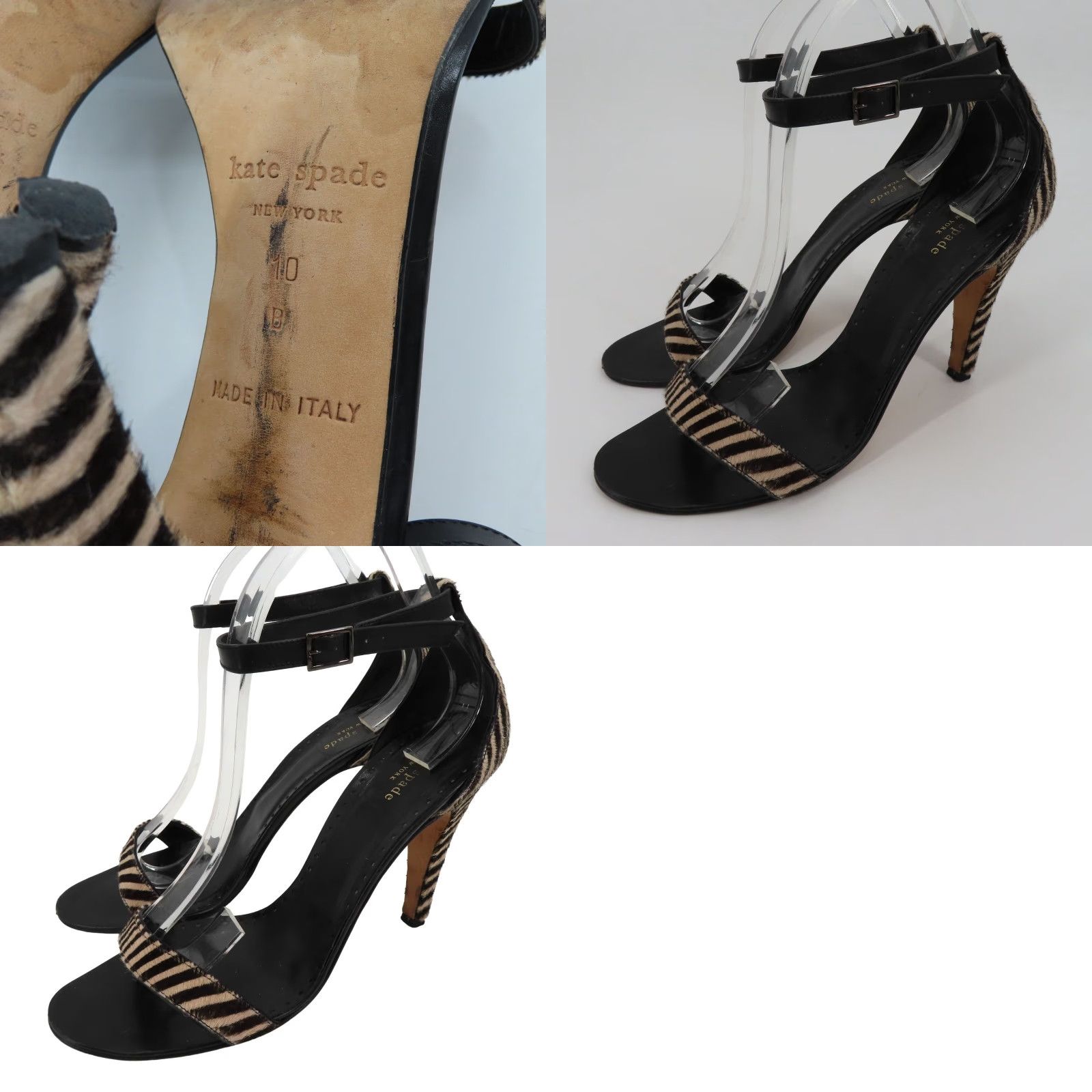 Vintage Kate Spade New York Womens 10 Zebra Print Animal Hair Open Toe High Heels Size US 10 / IT 40 - 9 Thumbnail