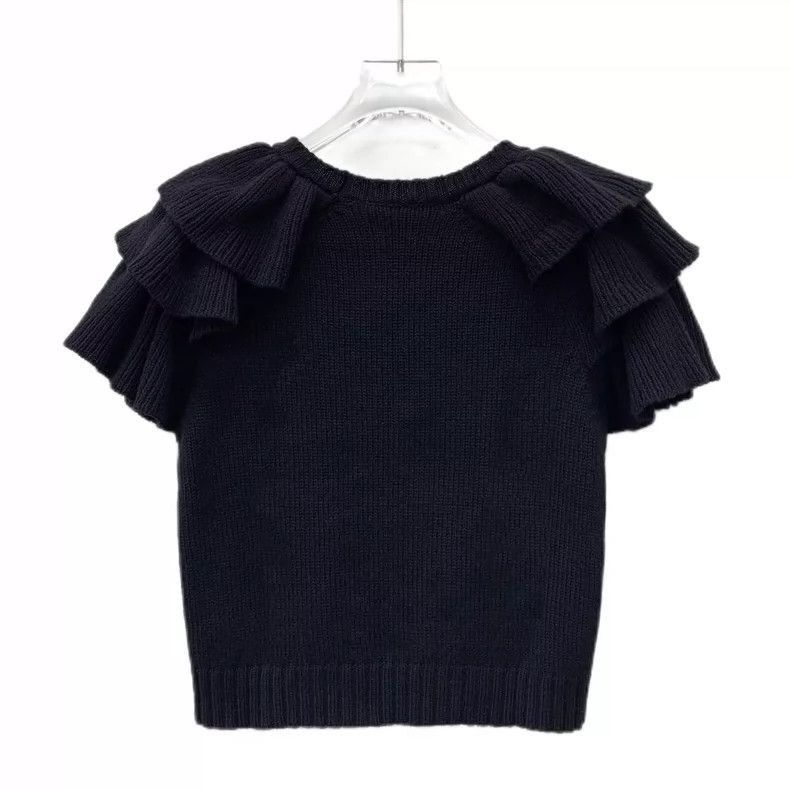 Dior Christian Dior Black Frilled Knit Top-2505 Size XS / US 0-2 / IT 36-38 - 2 Thumbnail