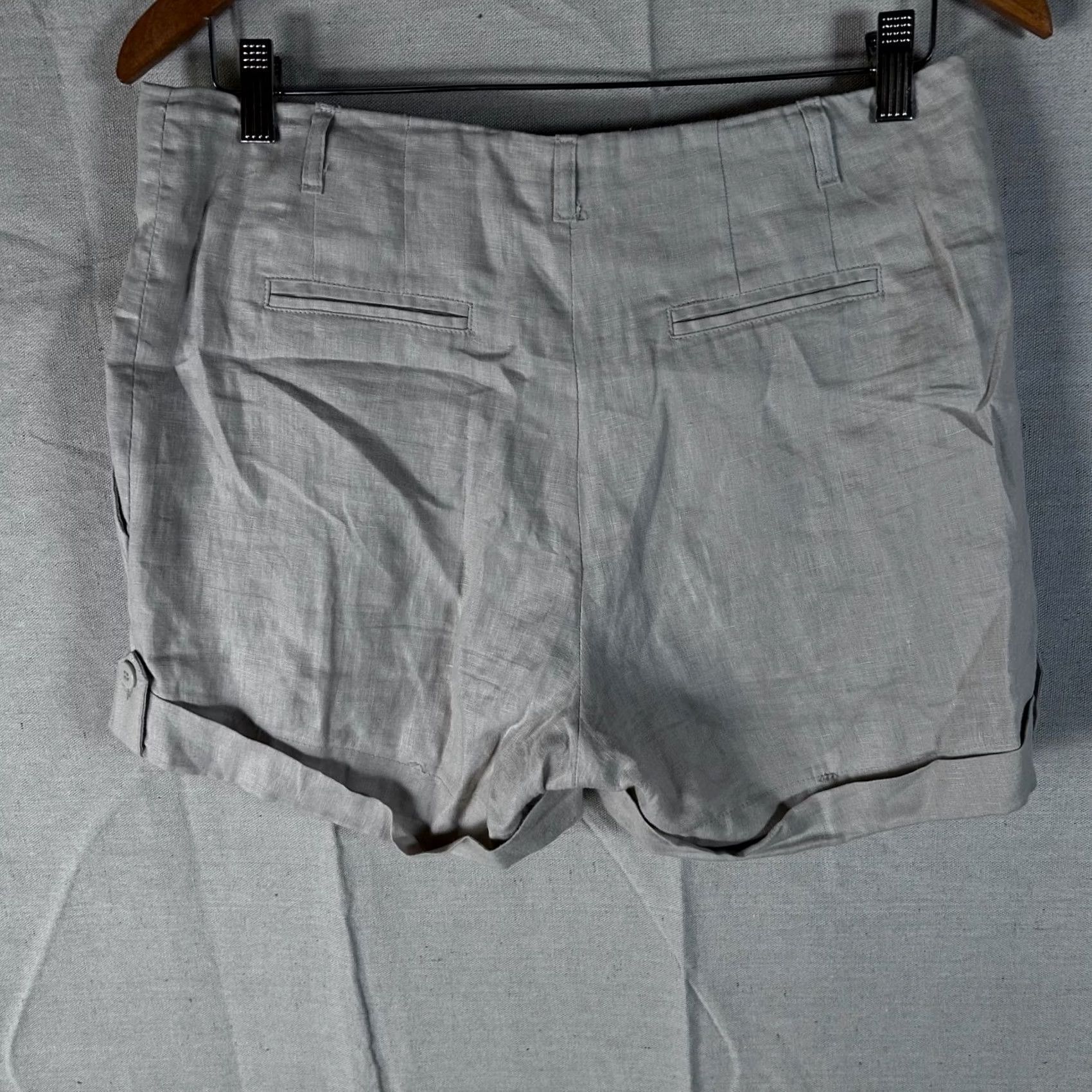 Vintage Grace Petite Tan Beige 100% Linen Pleated Exposed Zipper Cuffed Shorts Size 8P Size 30" / US 8 / IT 44 - 3 Thumbnail