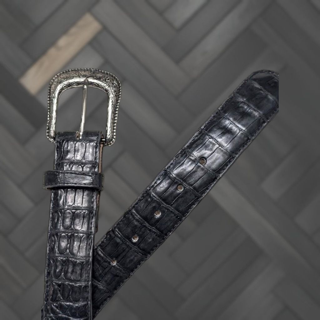 Vintage VINTAGE genuine CAIMAN handcrafted WESTERN belt 42 BLACK leather, crocodile alligator JRC belts Mens Western 42 Size 42 - 1 Thumbnail