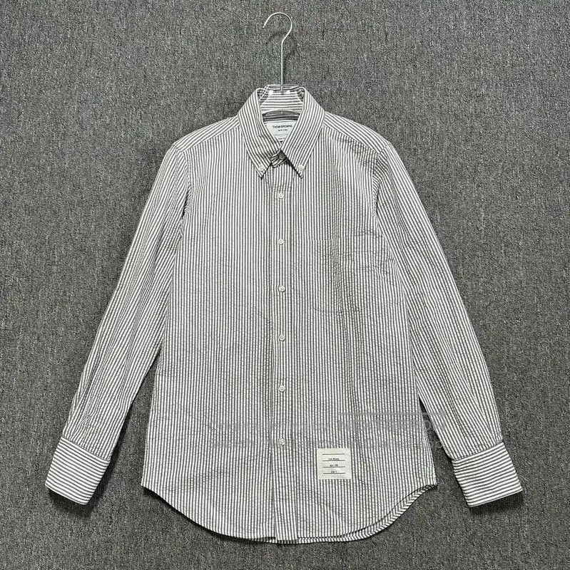 Thom Browne Gray-White Check Long Sleeve Shirt .
