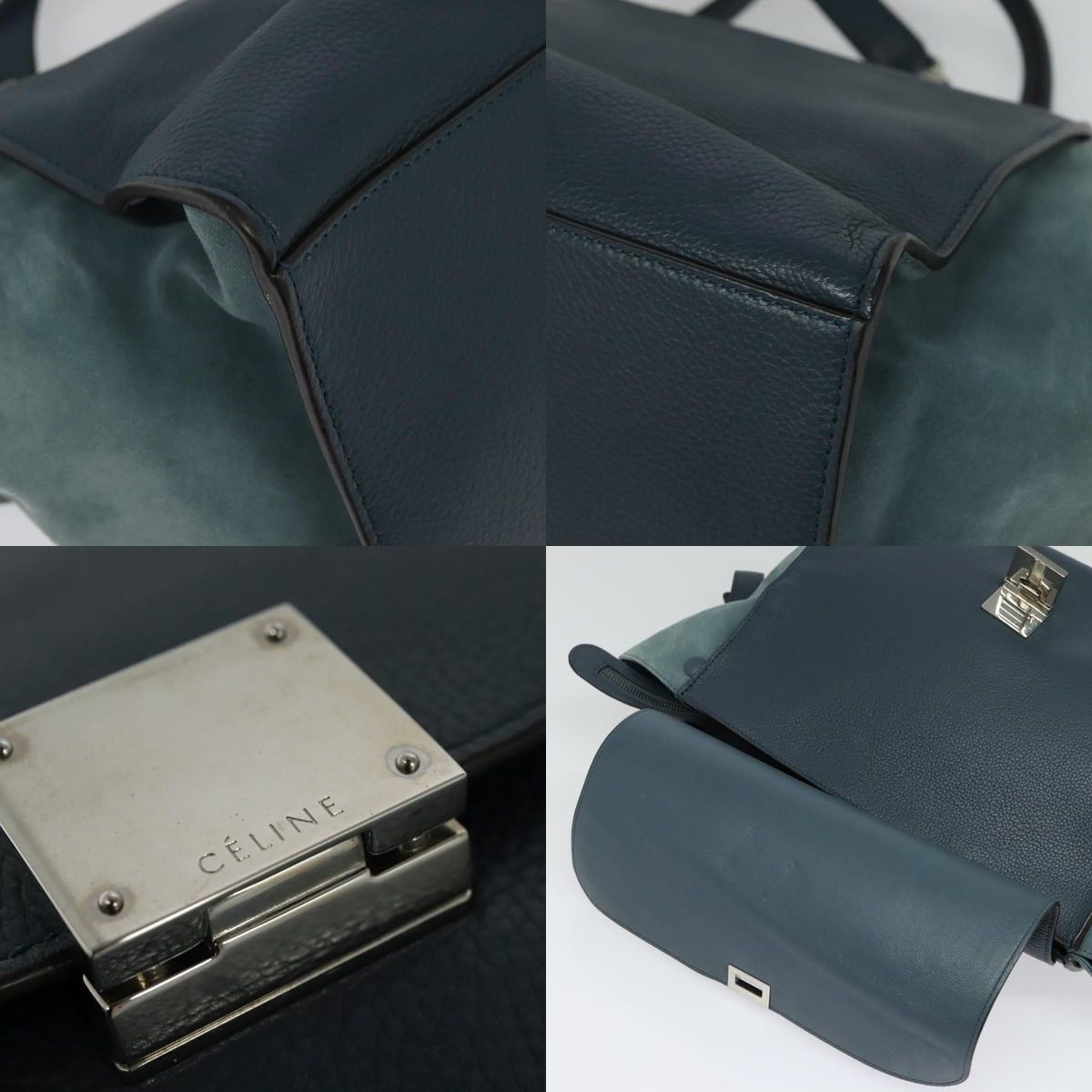 Celine CELINE Trapeze Hand Bag Leather Suede Blue Silver Size ONE SIZE - 11 Thumbnail