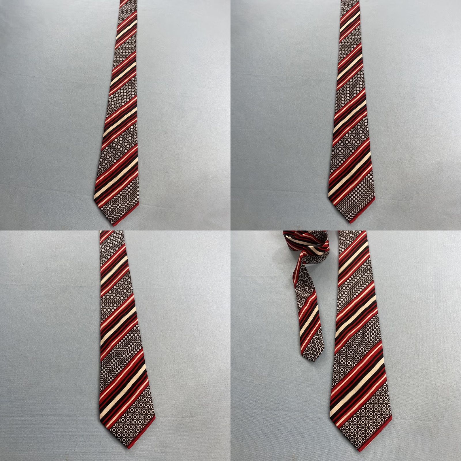 Vintage VINTAGE 60s Poly Silk Neck Tie Repp Deco Check Red White Black Stripe 3.5x52 Size ONE SIZE - 10 Thumbnail