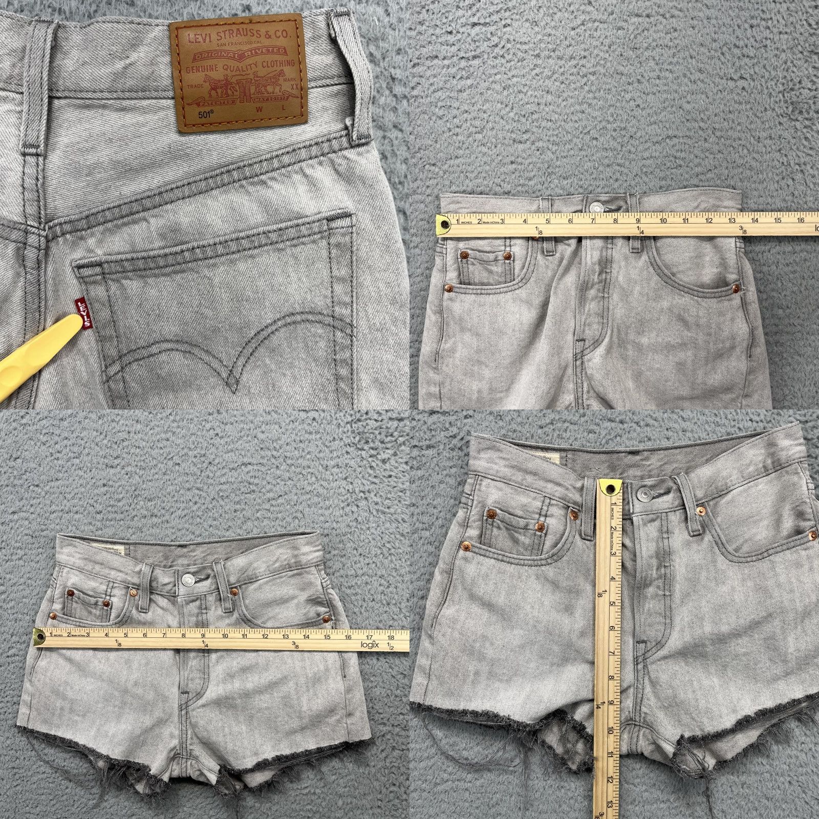 Levi's Levis 501 Cutoff Shorts Womens 25 Gray Denim Button Fly High Rise Frayed Hem 100% Cotton Vintage Style Size 42" / US 20 - 8 Thumbnail