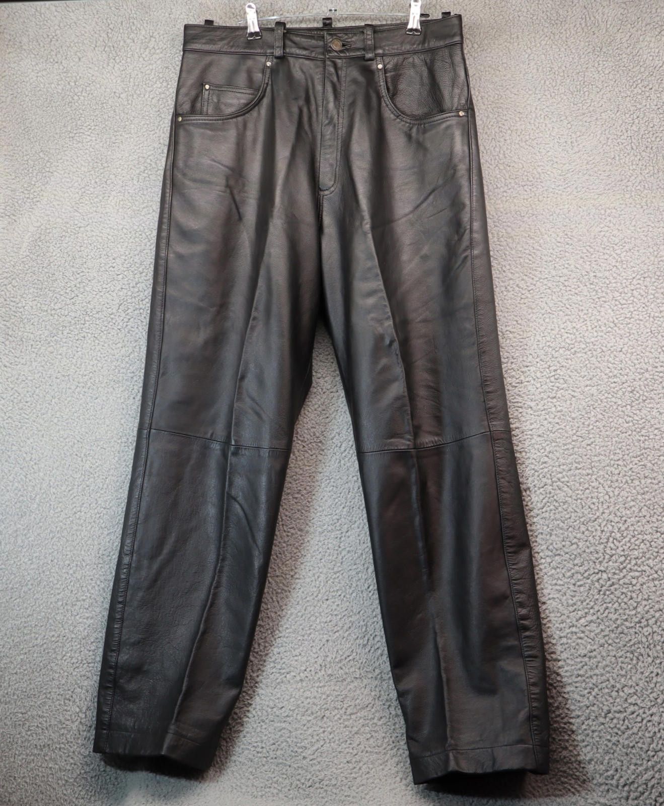 The Unbranded Brand Leather Jean Men 34x30 L42 Black Vtg Biker Motorcycle India Size US 34 / EU 50 - 1 Thumbnail