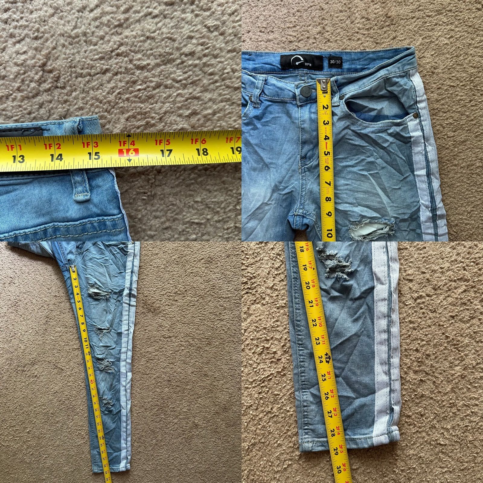 Denime RPM Jeans Womens Mid Rise Skinny Distressed Blue Lighter Wash Denim 30x29 Size 30" / US 8 / IT 44 - 8 Thumbnail