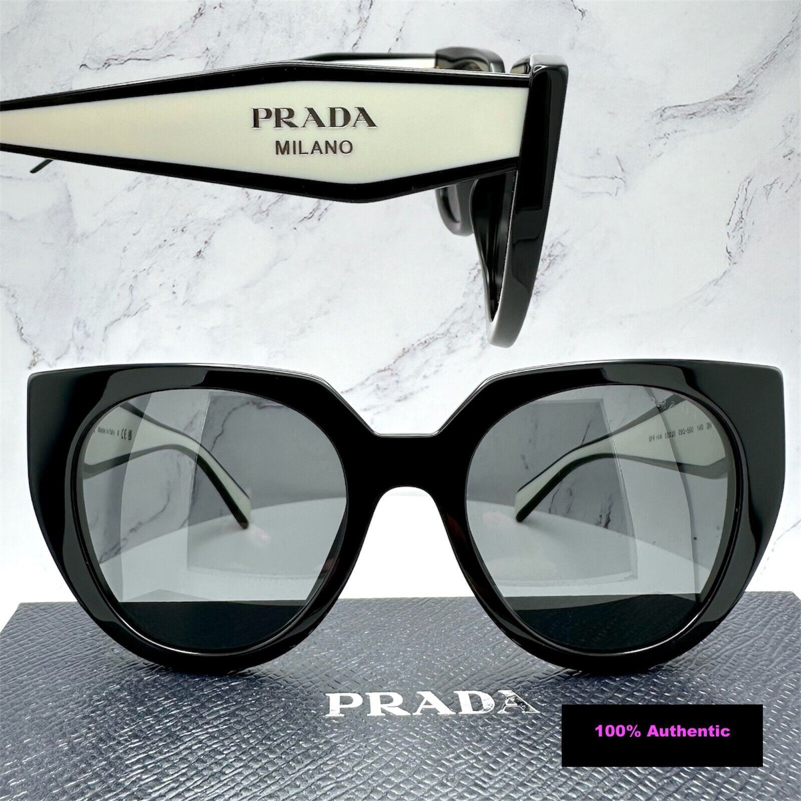 Prada New PRADA Sunglasses Symbole Black White Gold Metallic Logo Size ONE SIZE - 19 Thumbnail