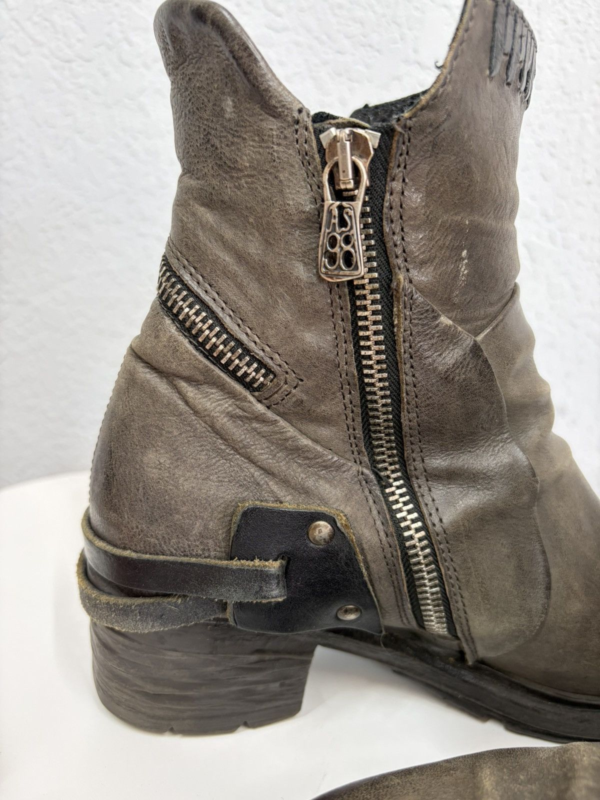 If Six Was Nine AS 98 Vibe Artisan Black Leather Side Zip Ankle Biker Boots Size US 5 / EU 37 - 9 Thumbnail