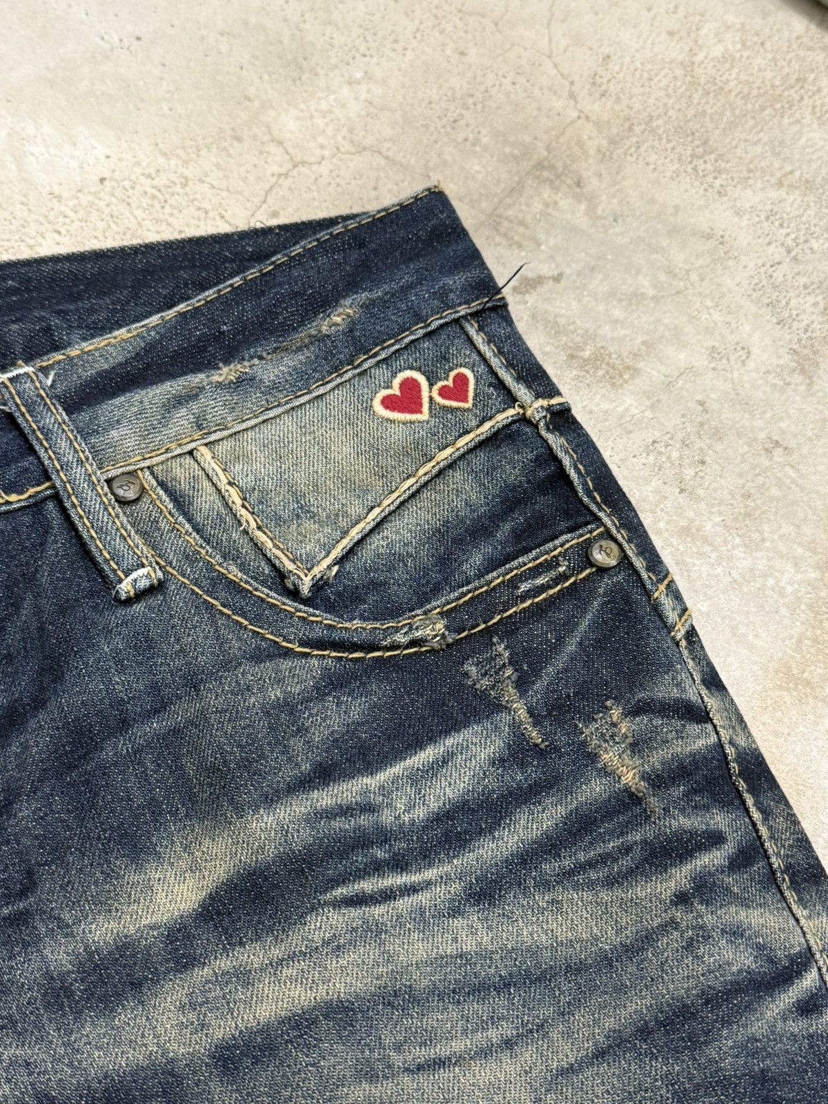 Japanese Brand Lolita Dark Mudwash Whisker Embroidery Flare Denim Pants Size US 27 - 10 Thumbnail
