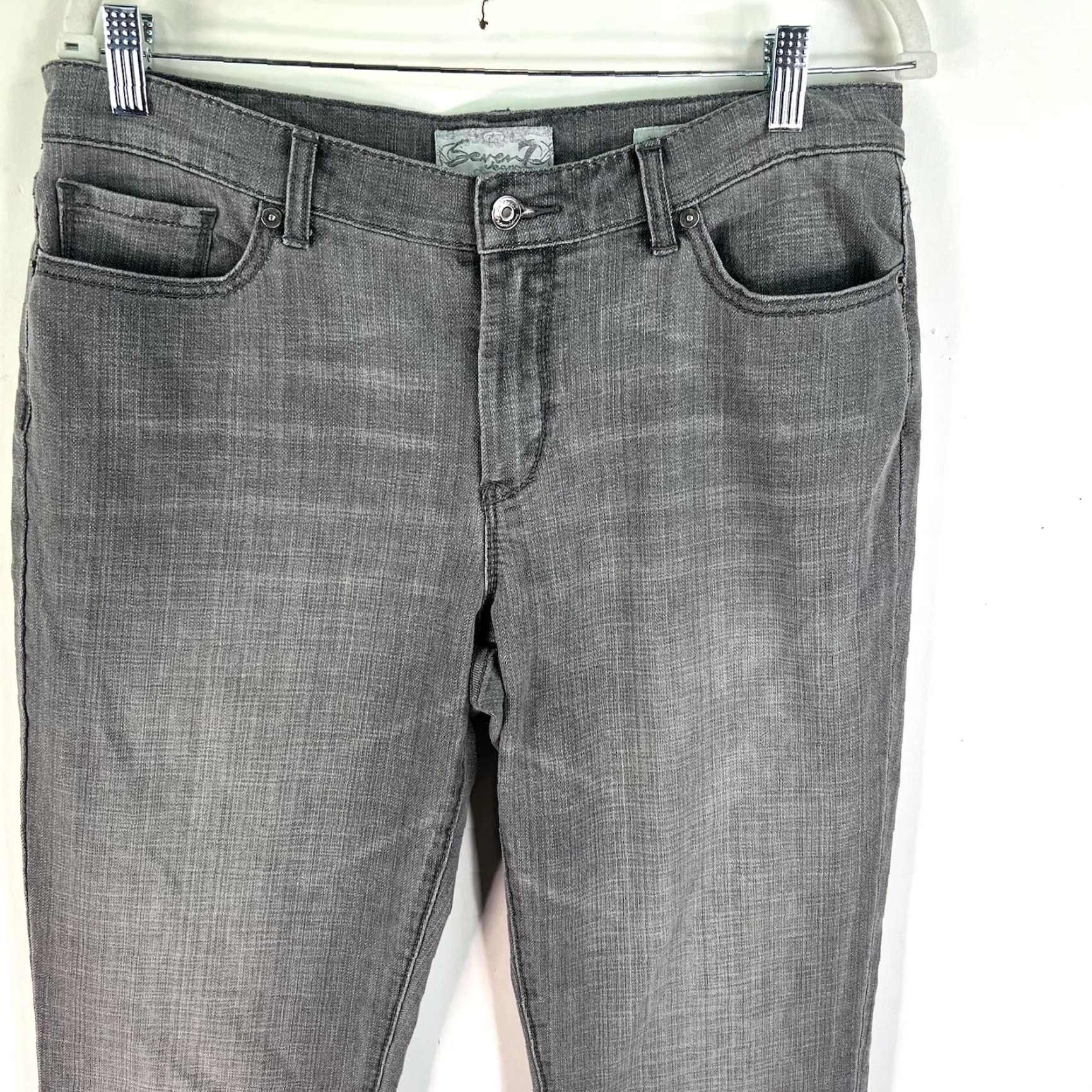 7 For All Mankind 7 For All Mankind Embroidered Slim Straight Jeans Women Size 32 Gray 32X34 Designer Size 24" / US 00 / IT 34 - 2 Thumbnail